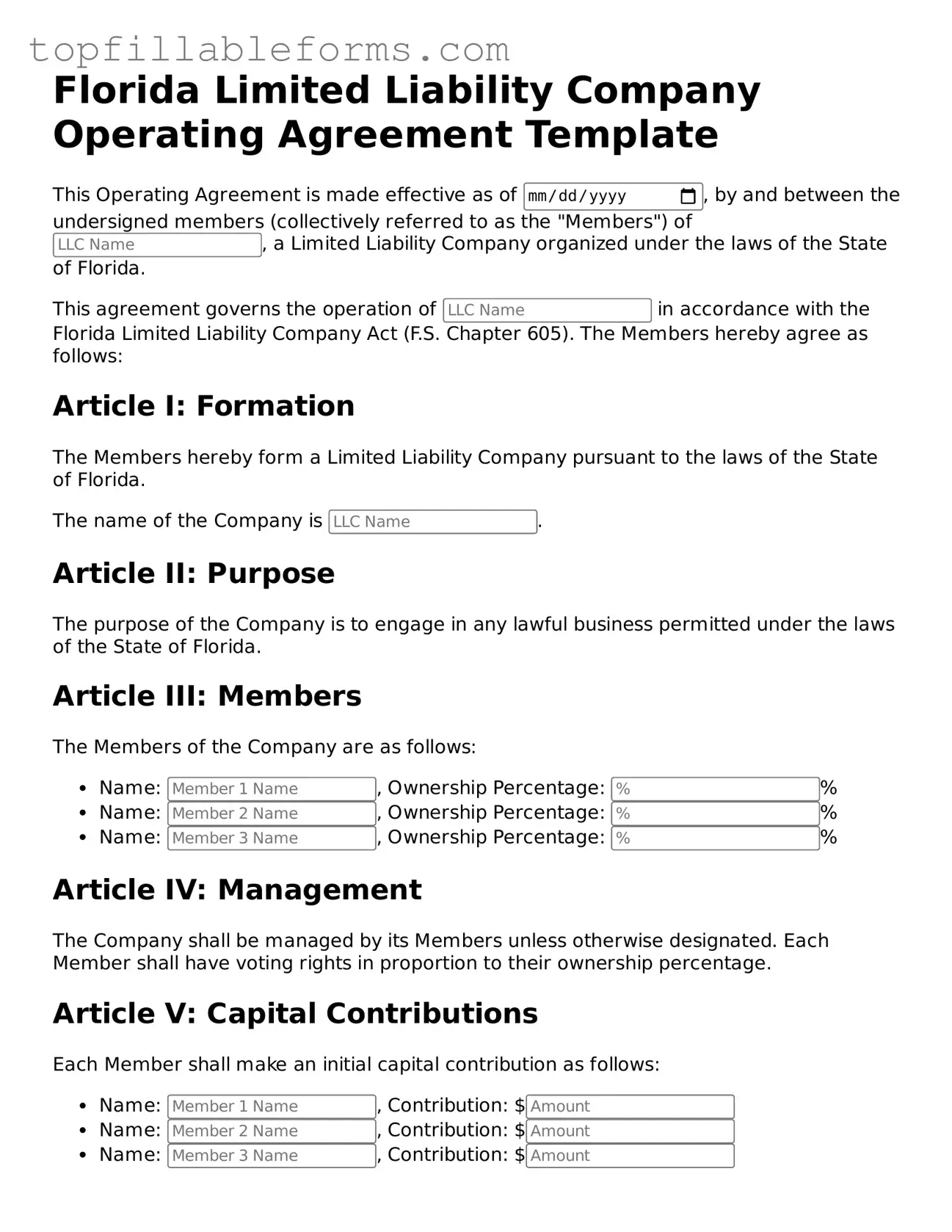 Attorney-Verified Operating Agreement Template for Florida