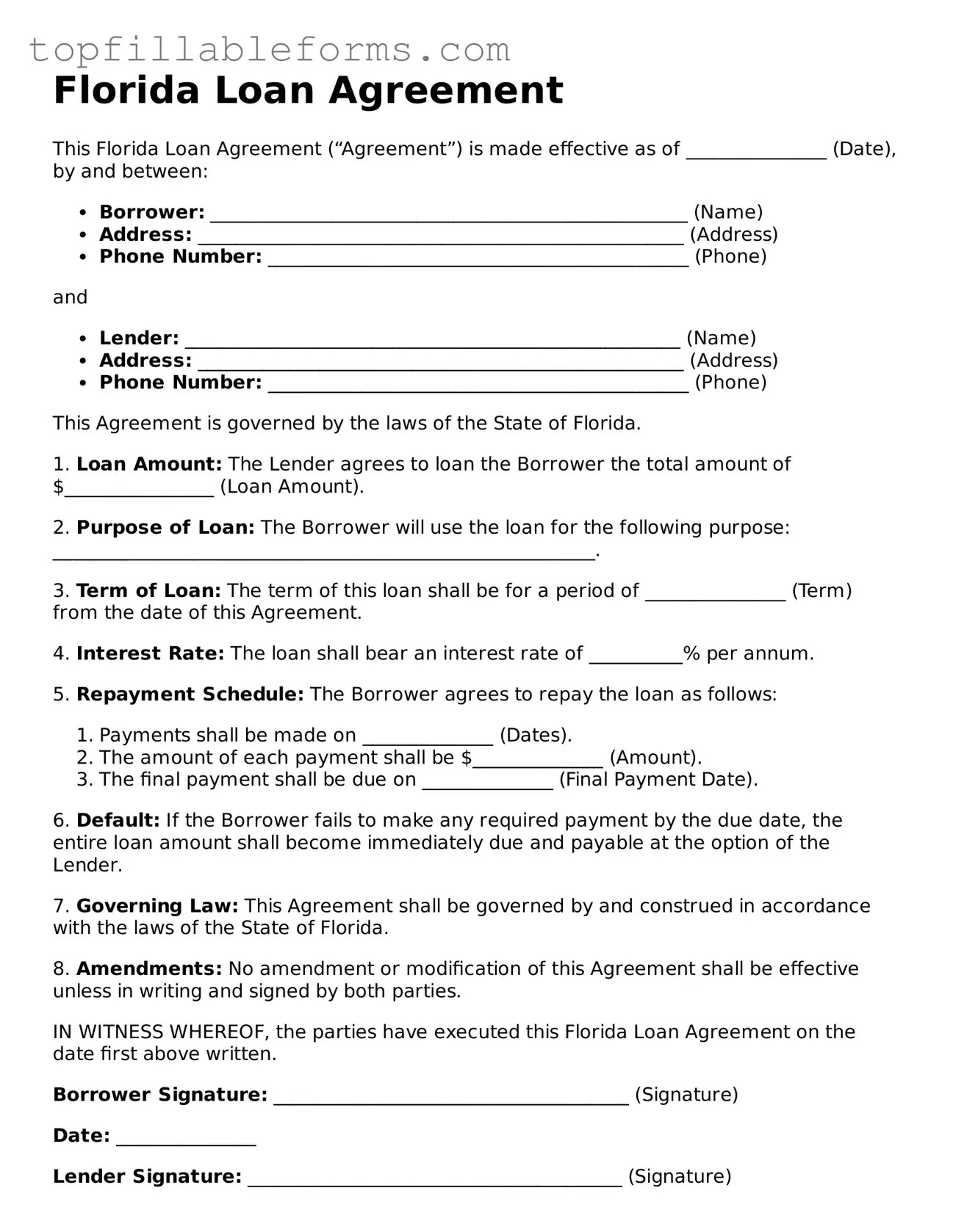 Attorney-Verified  Loan Agreement Template for Florida