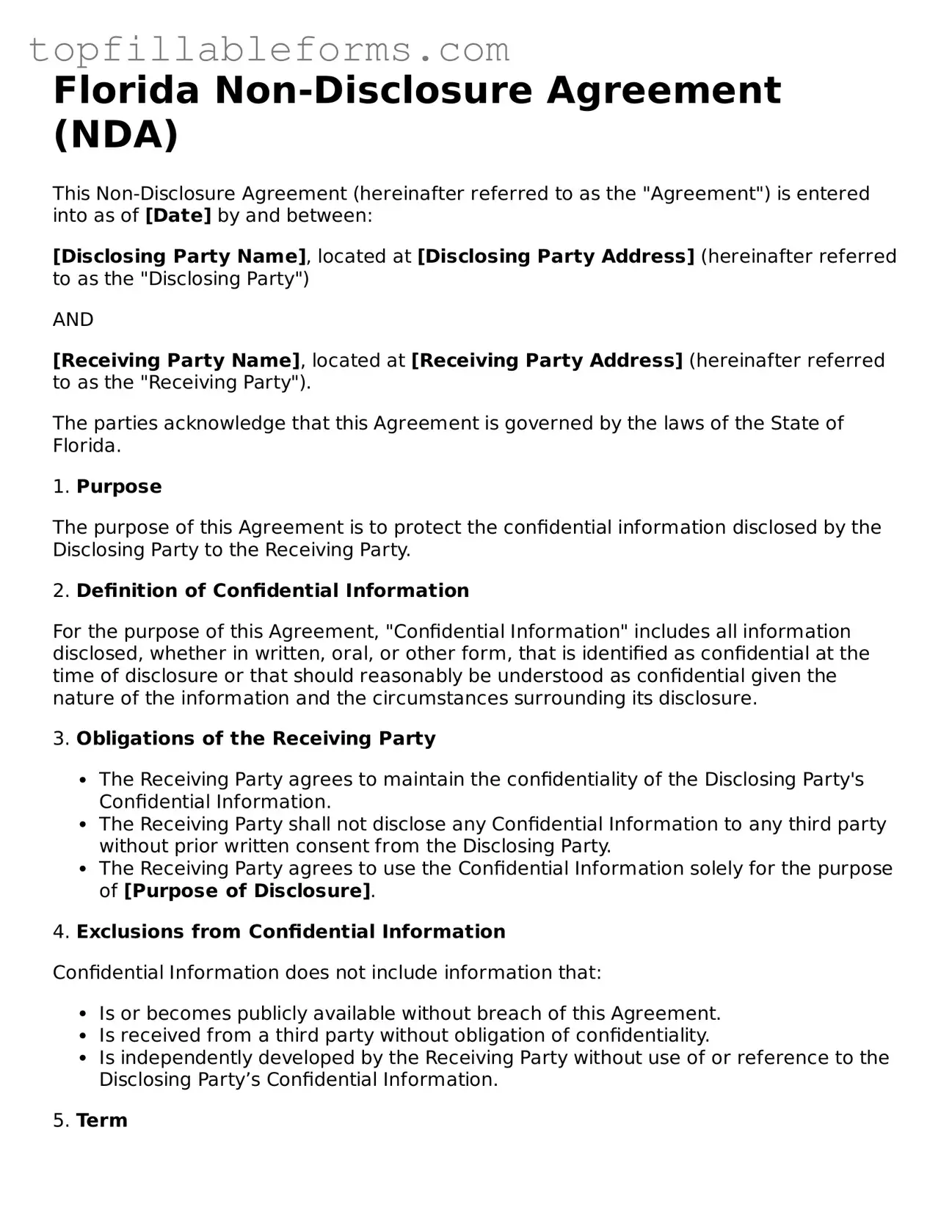 Attorney-Verified  Non-disclosure Agreement Template for Florida