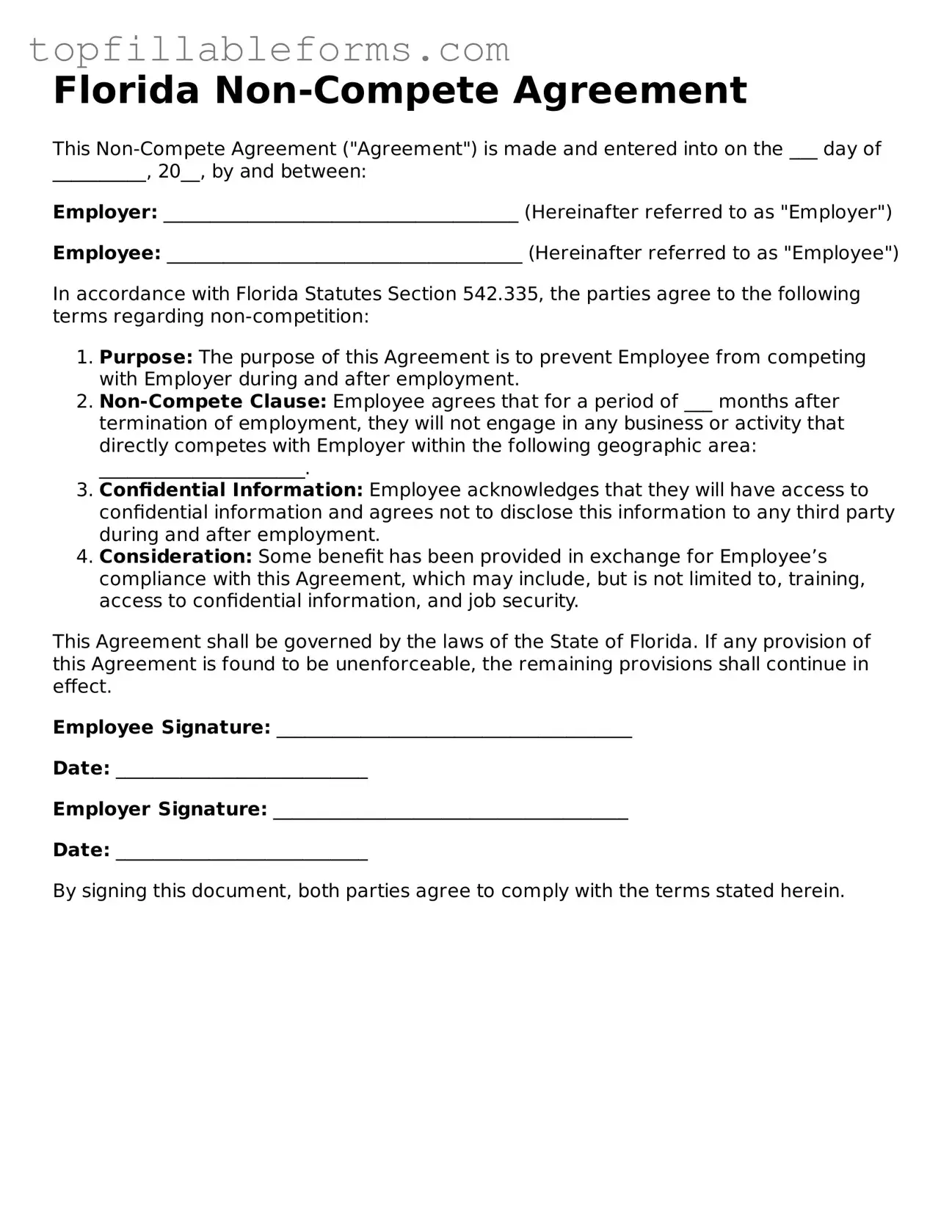 Attorney-Verified  Non-compete Agreement Template for Florida
