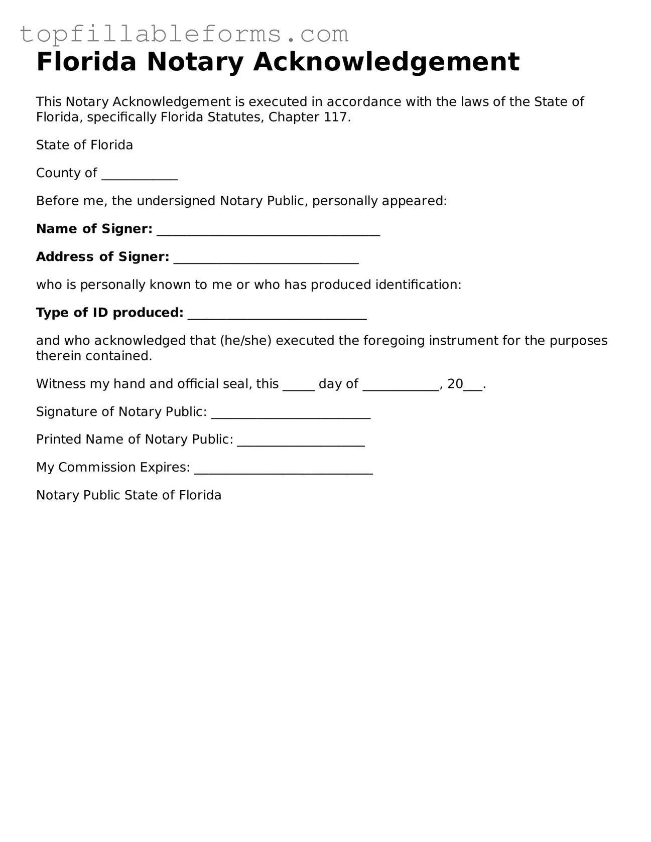 Attorney-Verified Notary Acknowledgement Template for Florida