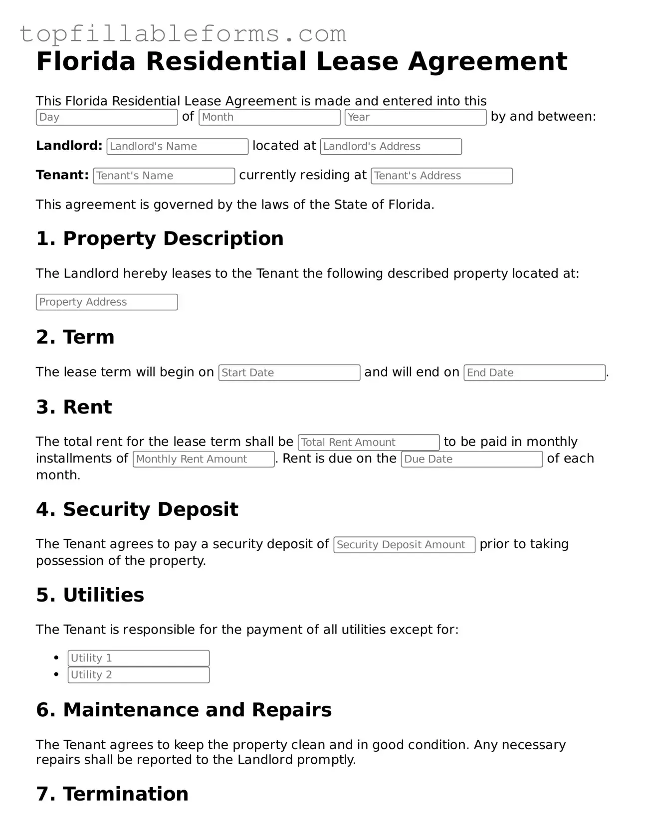 Attorney-Verified  Lease Agreement Template for Florida