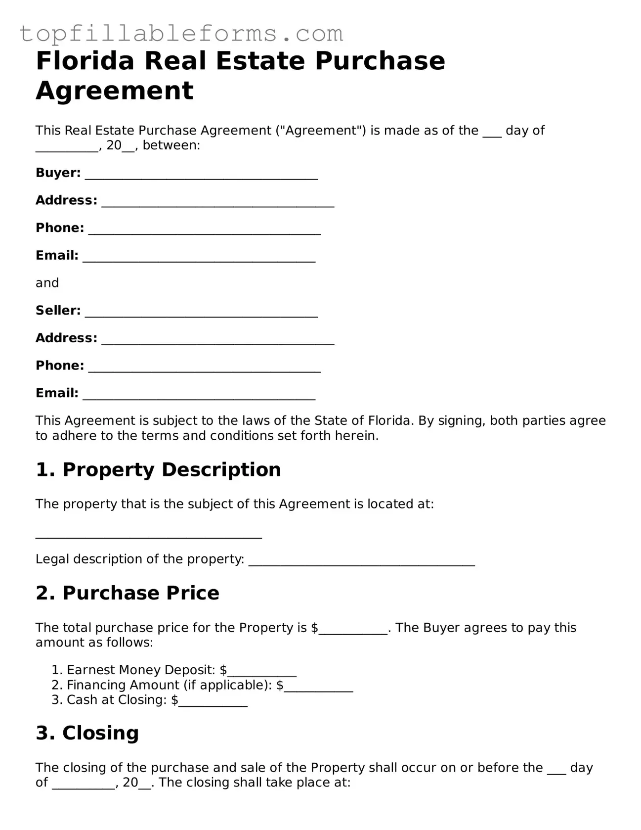 Attorney-Verified  Real Estate Purchase Agreement Template for Florida