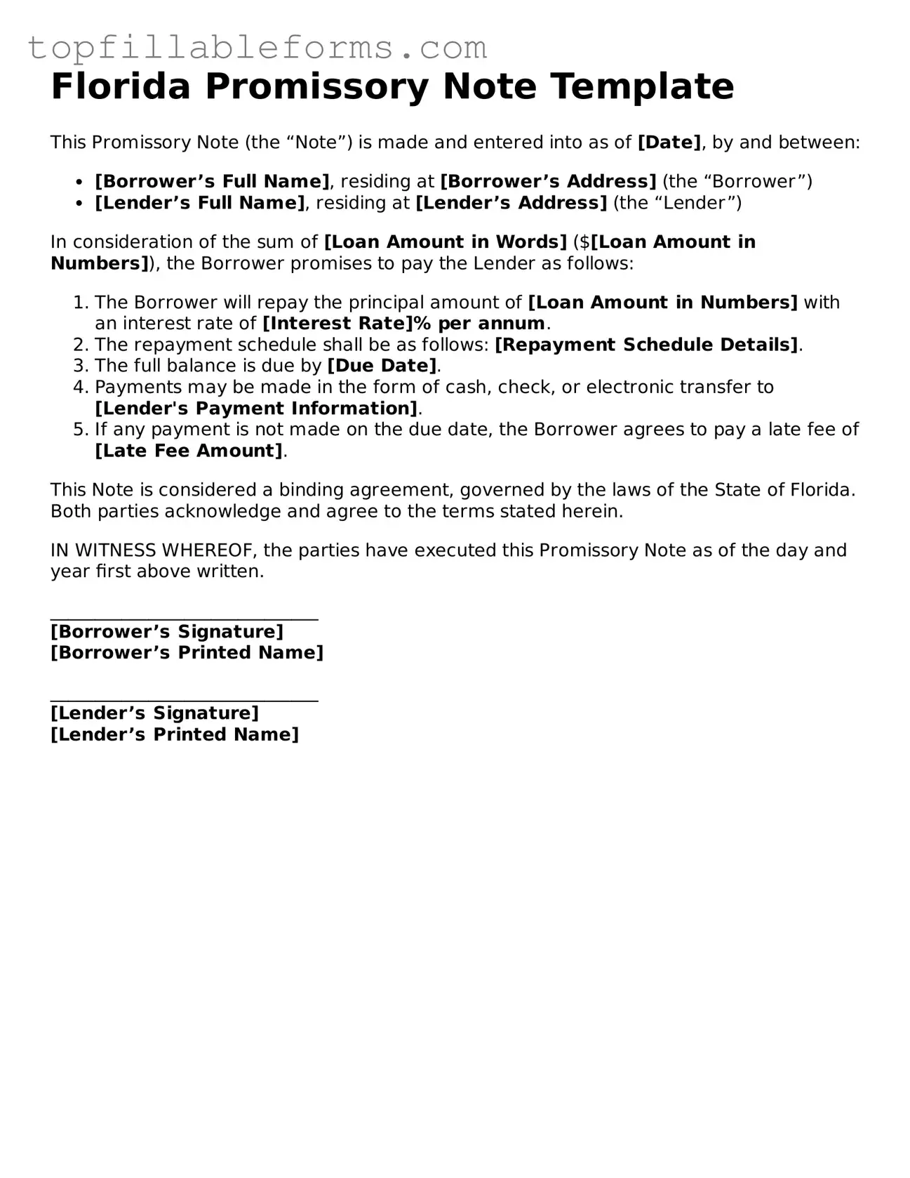 Attorney-Verified  Promissory Note Template for Florida