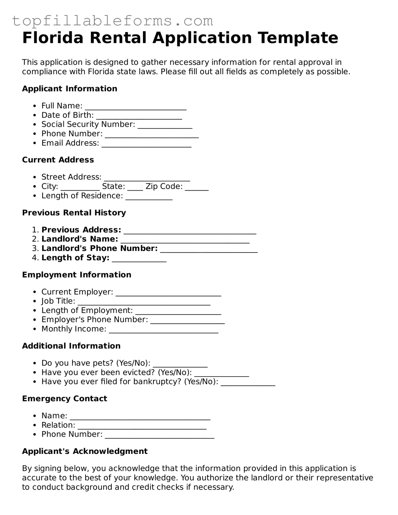 Attorney-Verified  Rental Application Template for Florida