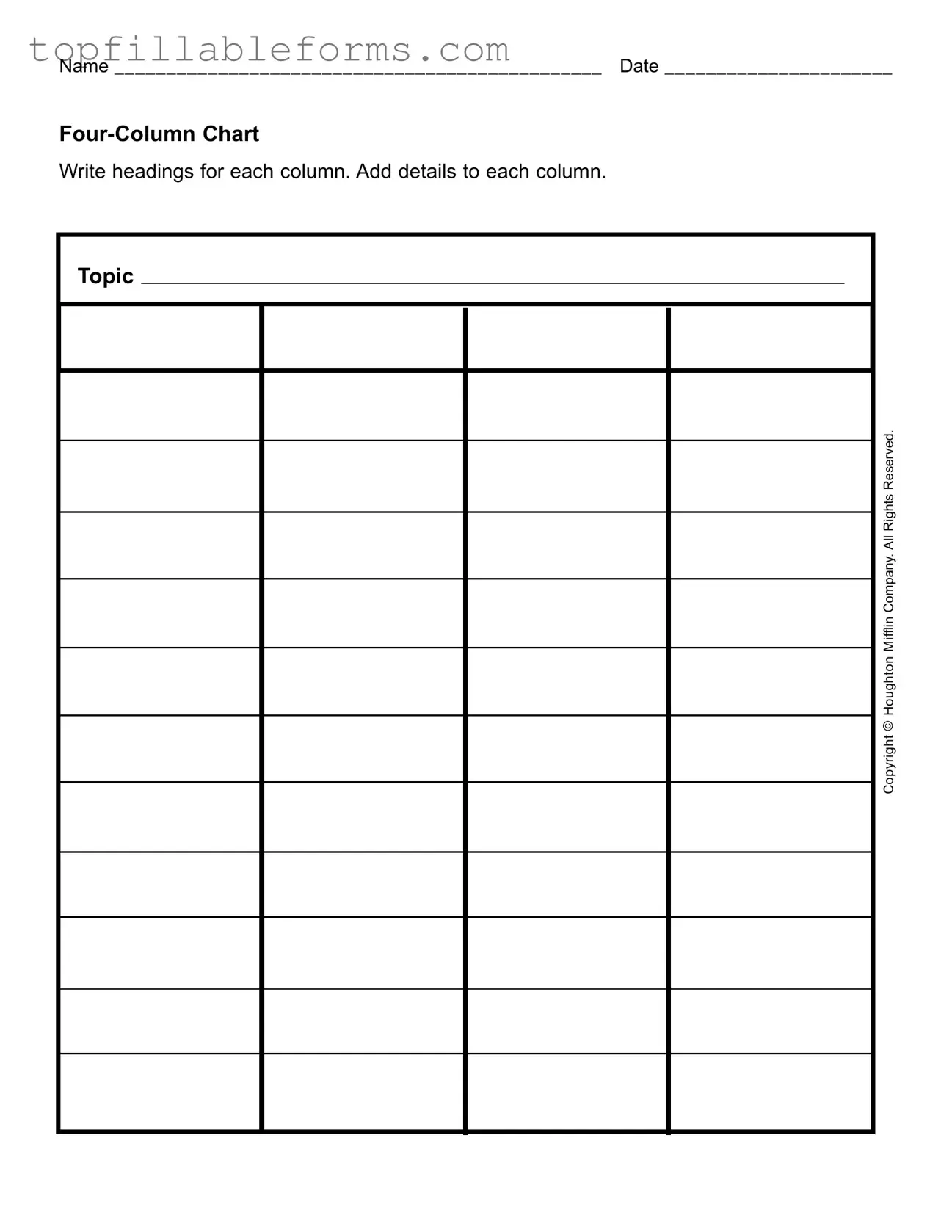 Printable Four Column Chart Form in PDF