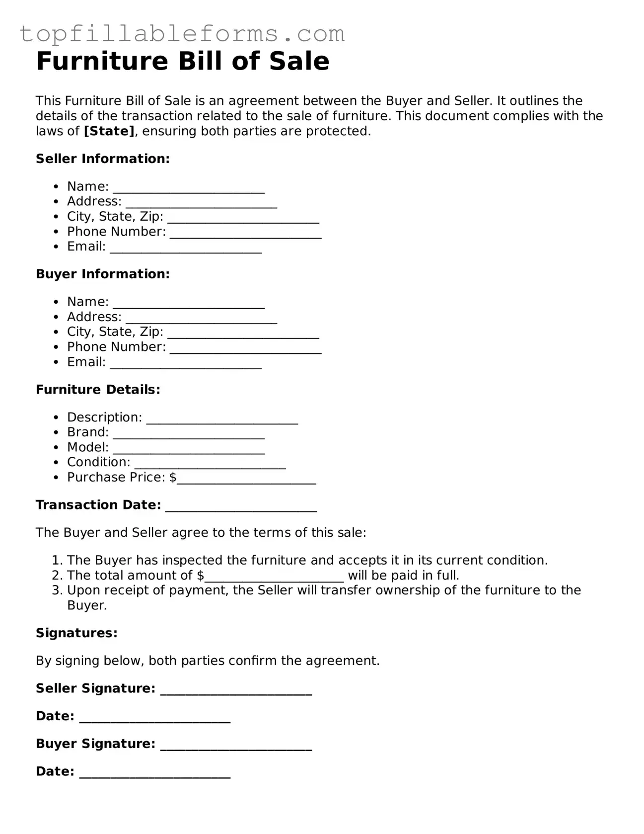 Free Furniture Bill of Sale Form