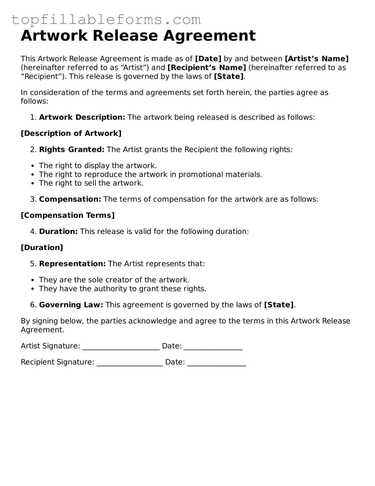 Free Artwork Release Form