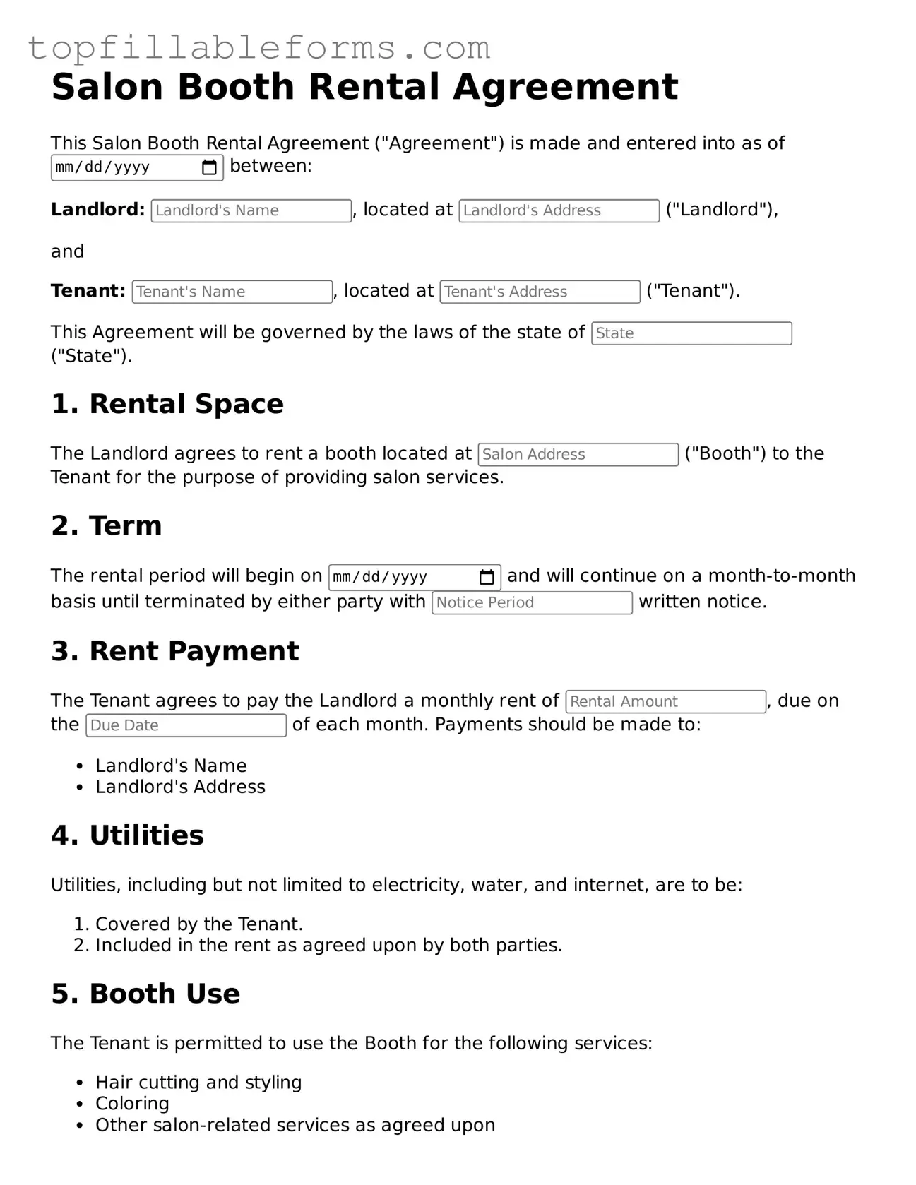 Free Salon Booth Rental Agreement Form