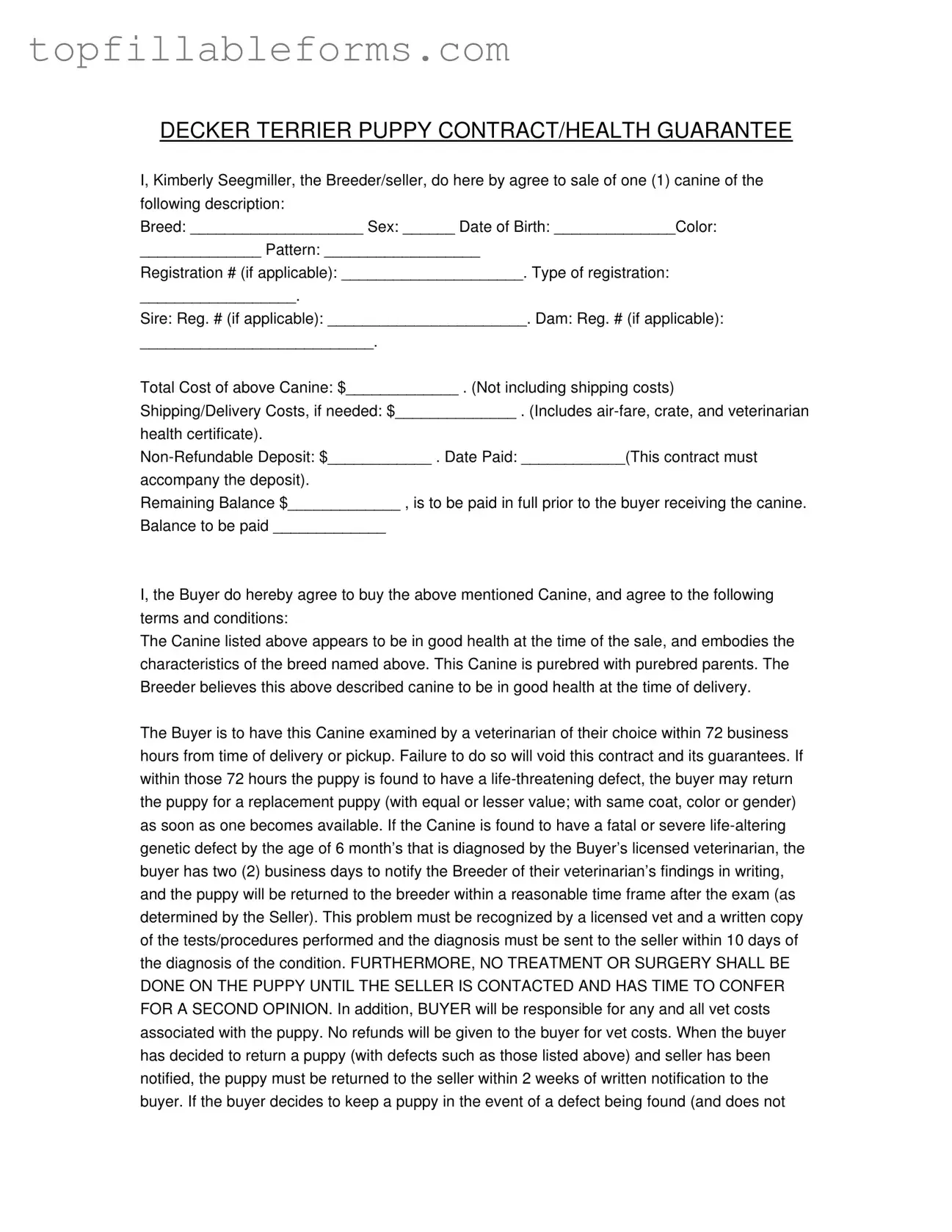 Printable Health Guarantee Form in PDF