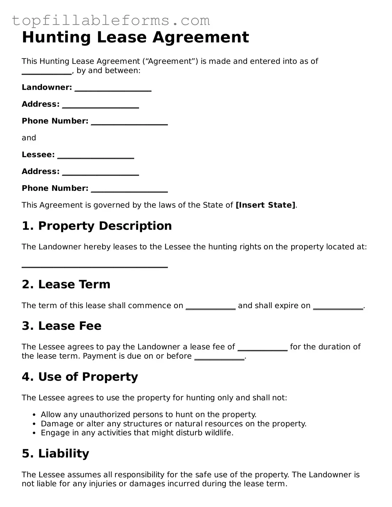 Free Hunting Lease Agreement Form