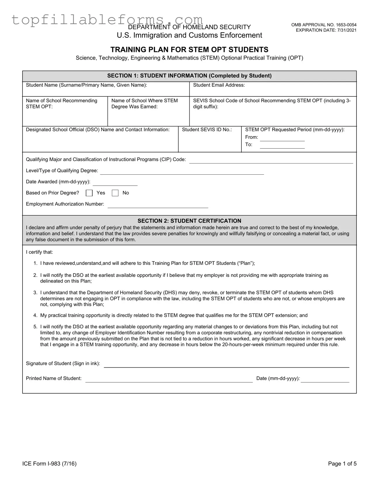 Printable ICE I-983 Form in PDF