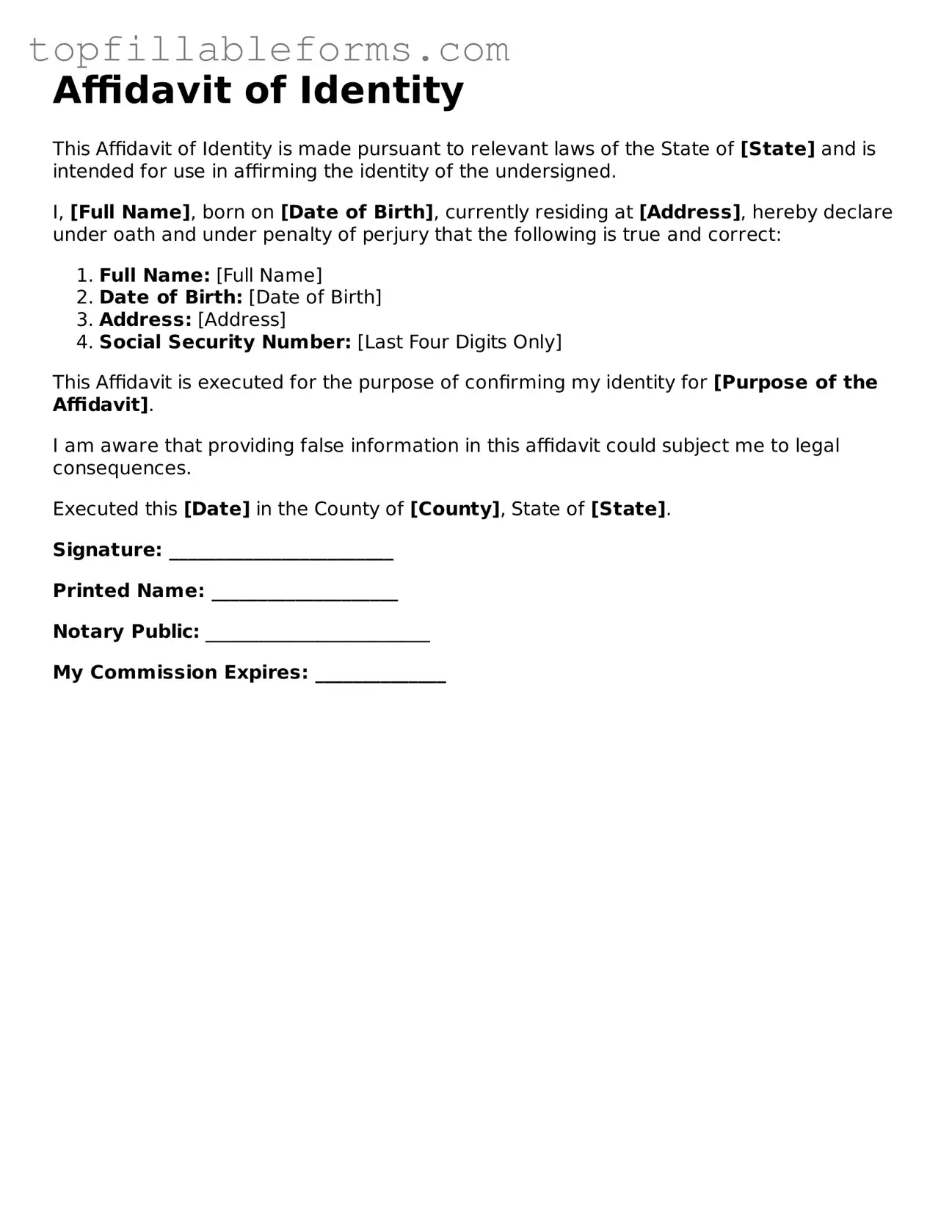 Free Affidavit of Identity Form