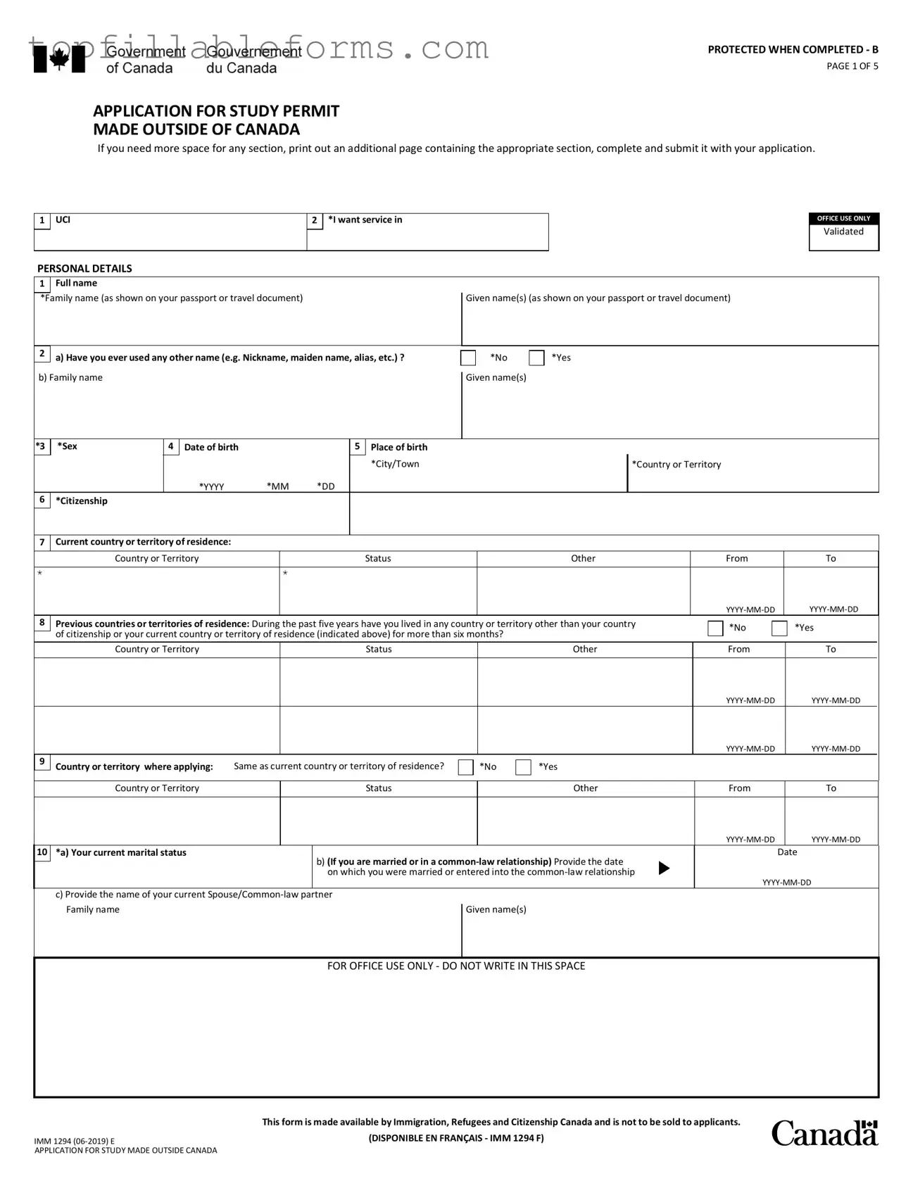 Printable Imm 1294 Form in PDF