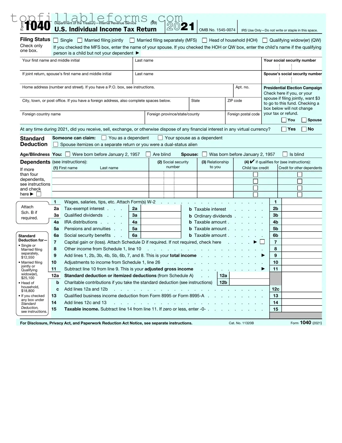 Printable IRS 1040 Form in PDF