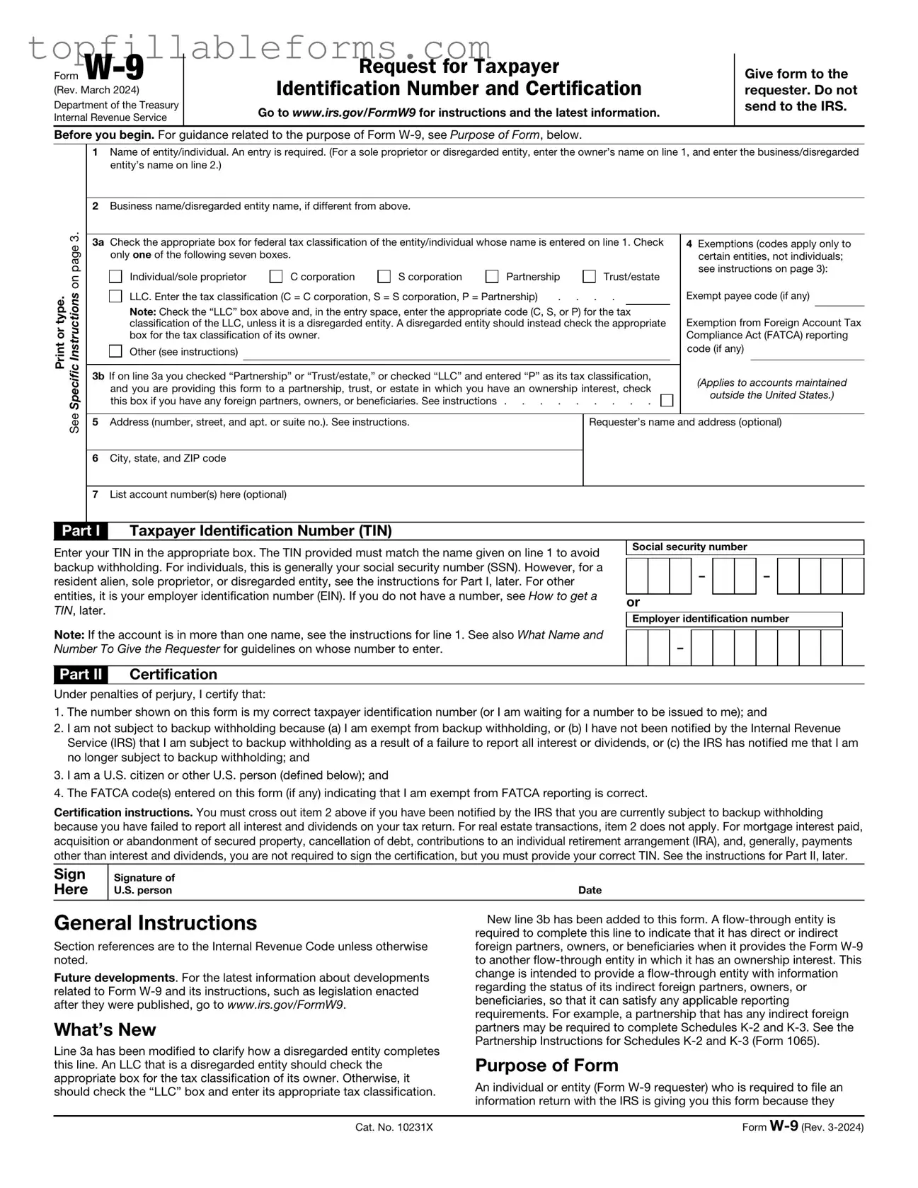 Printable IRS W-9 Form in PDF