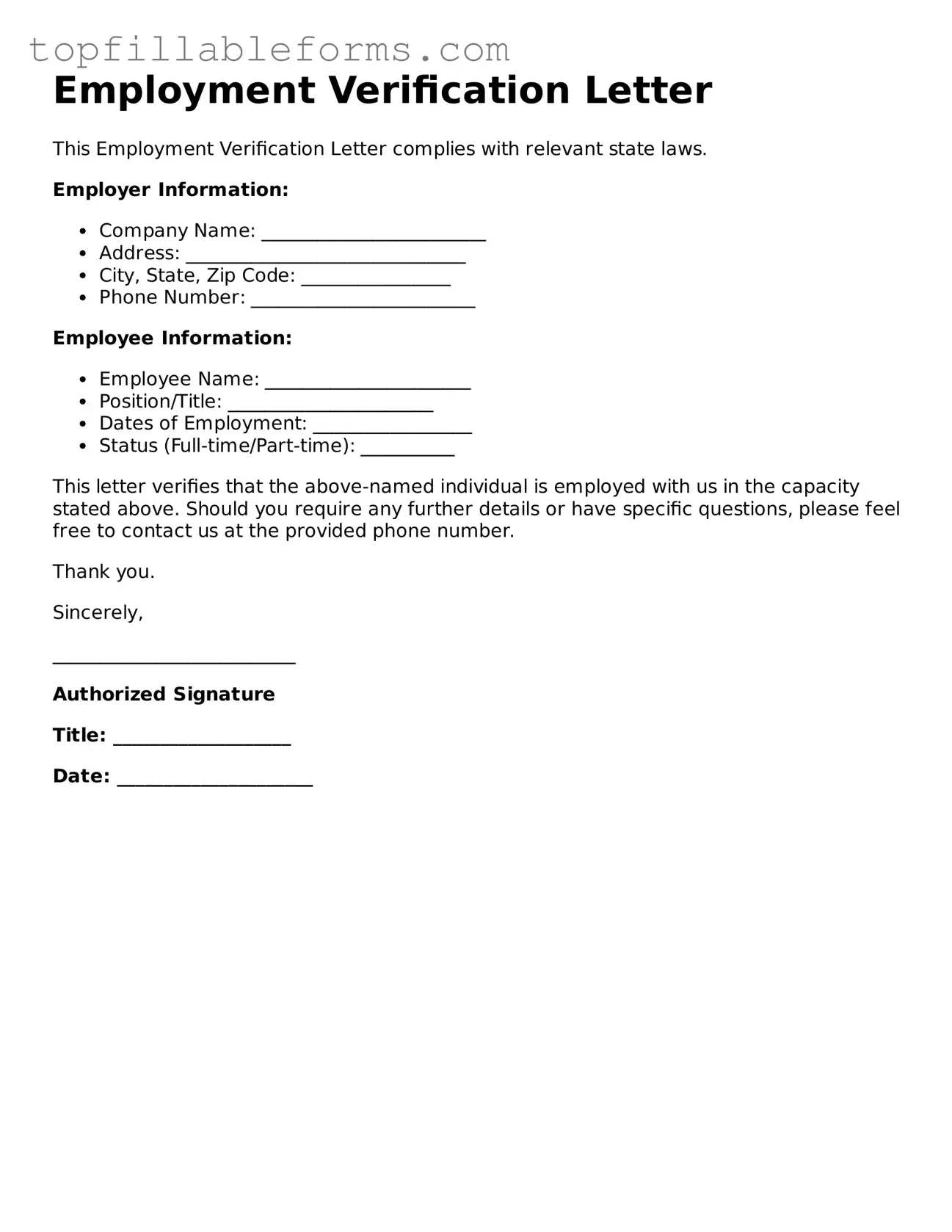 Free Employment Verification Form