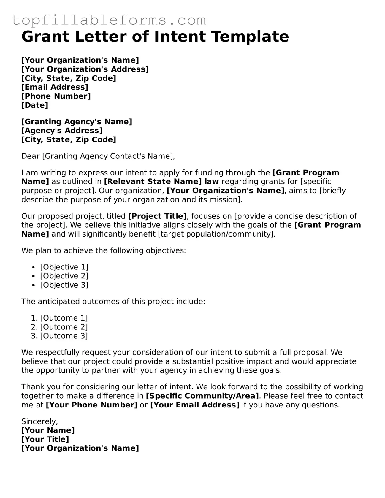 Free Grant Letter of Intent Form