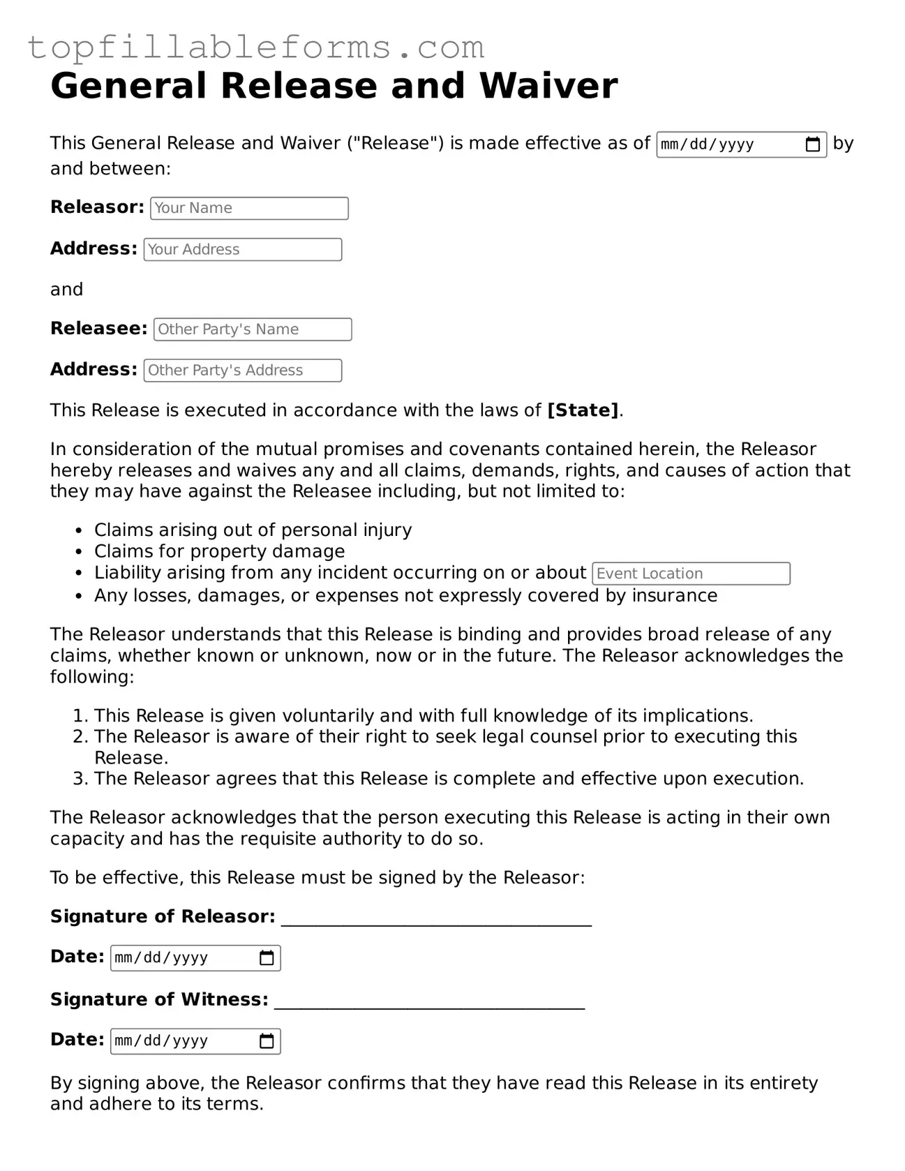 Free Release of Liability Form