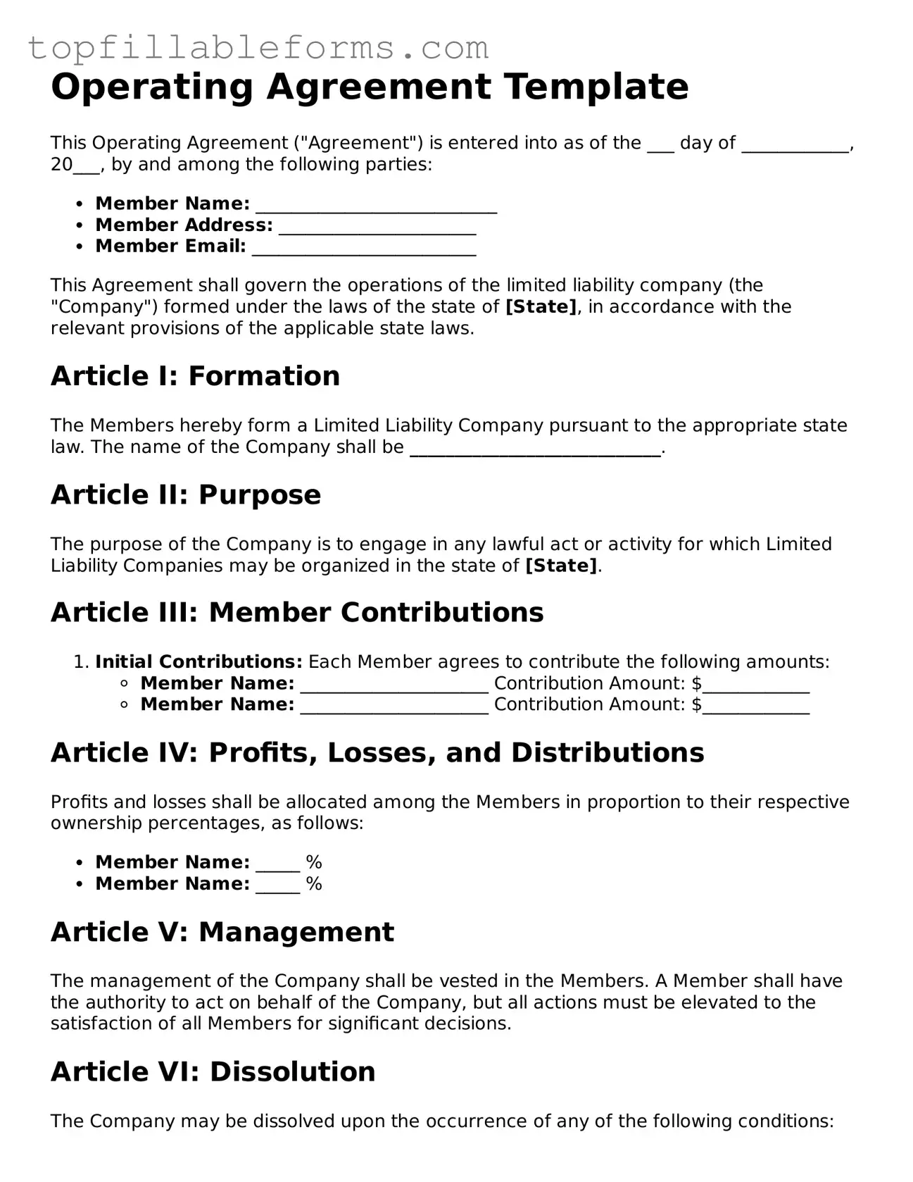 Free Operating Agreement Form