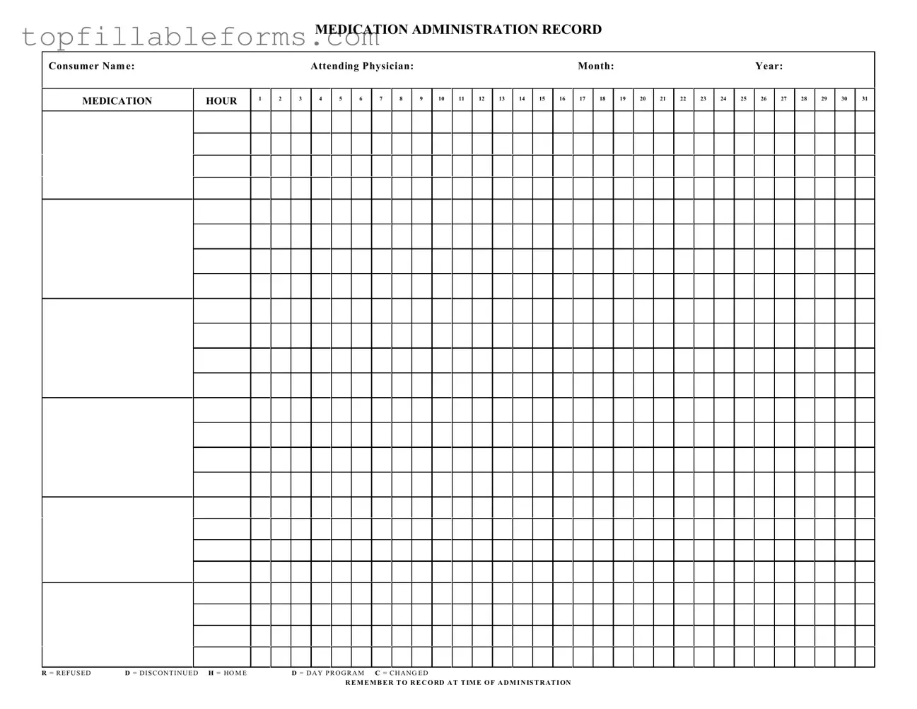 Printable Medication Administration Record Sheet Form in PDF