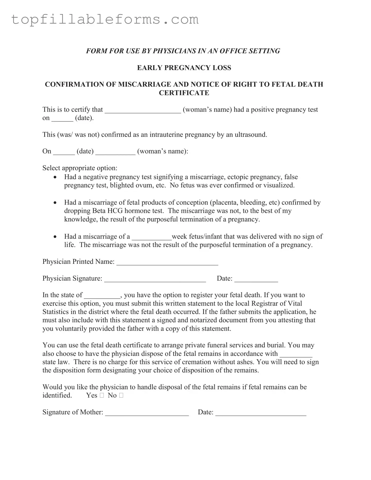 Printable Miscarriage Discharge Paper Form in PDF