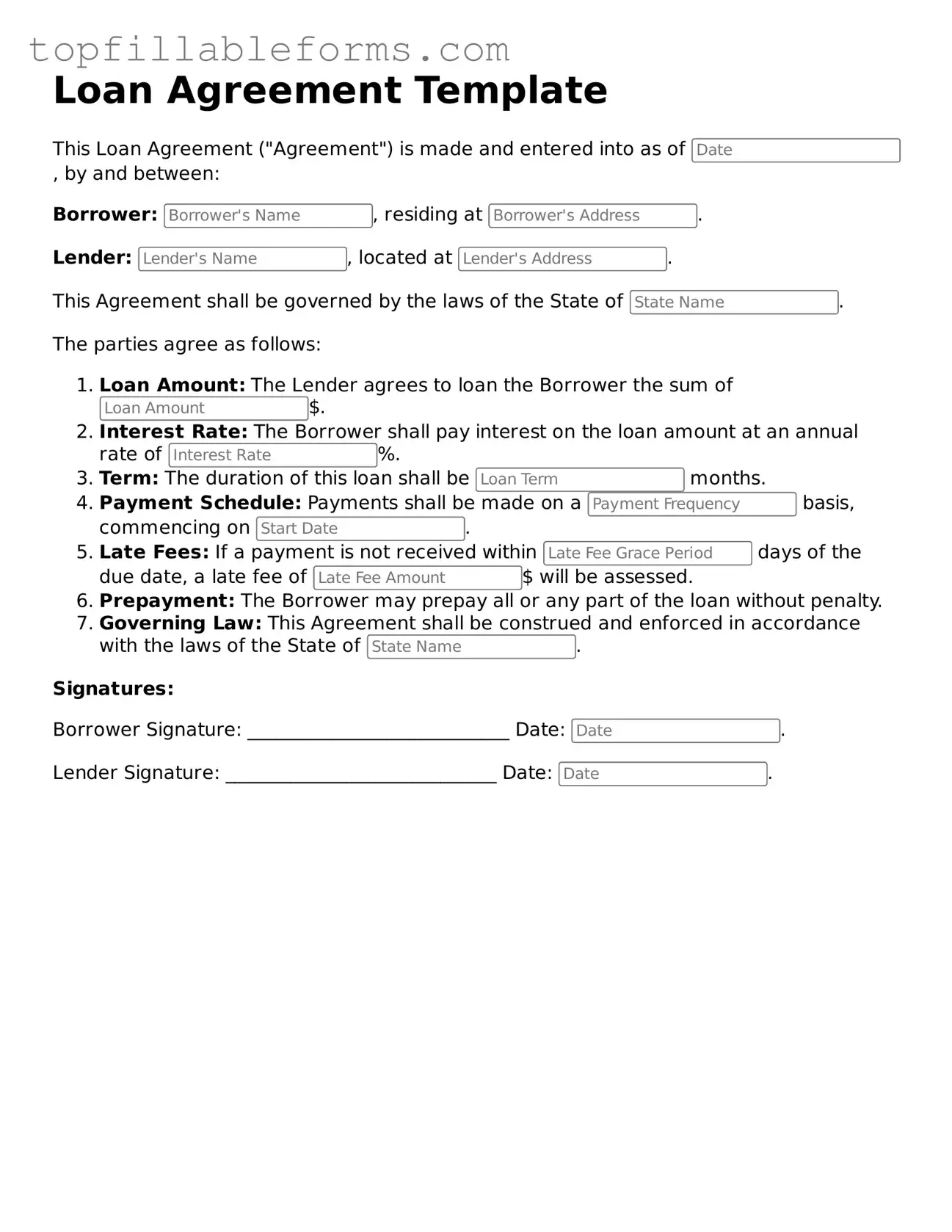 Free Loan Agreement Form