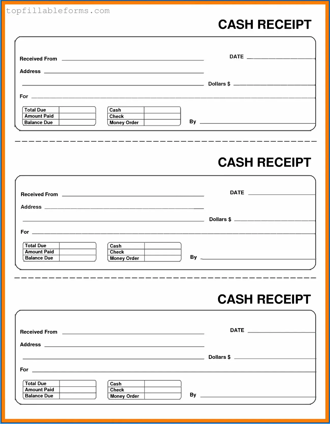 Printable Cash Receipt Form in PDF