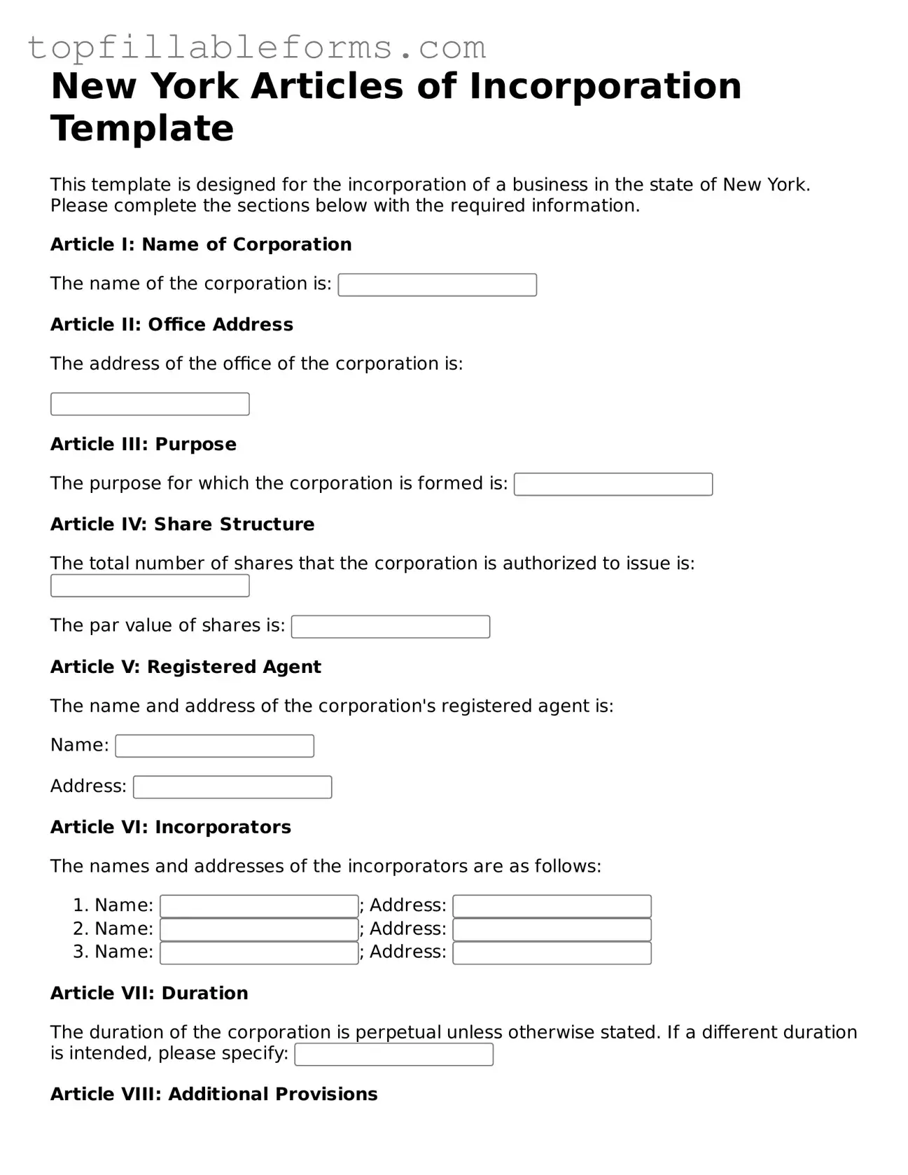 Attorney-Verified Articles of Incorporation Template for New York