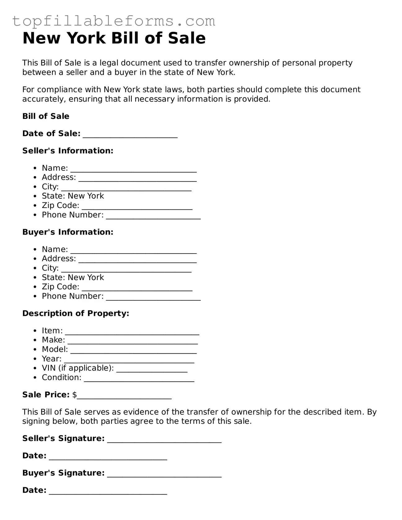 Attorney-Verified  Bill of Sale Template for New York