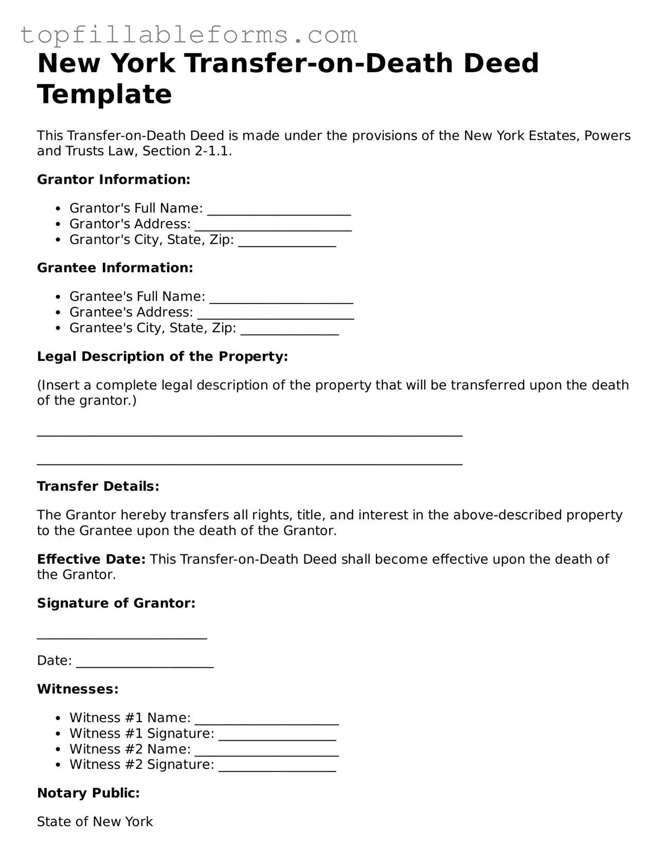 Attorney-Verified  Transfer-on-Death Deed Template for New York