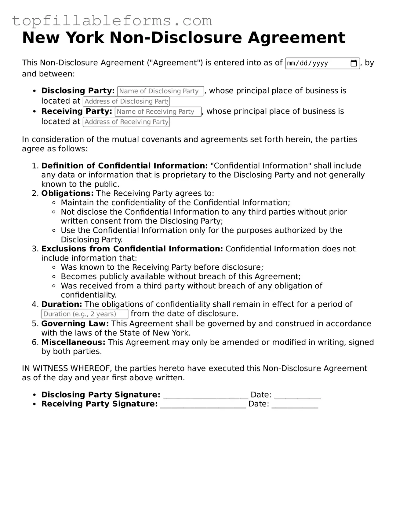 Attorney-Verified Non-disclosure Agreement Template for New York