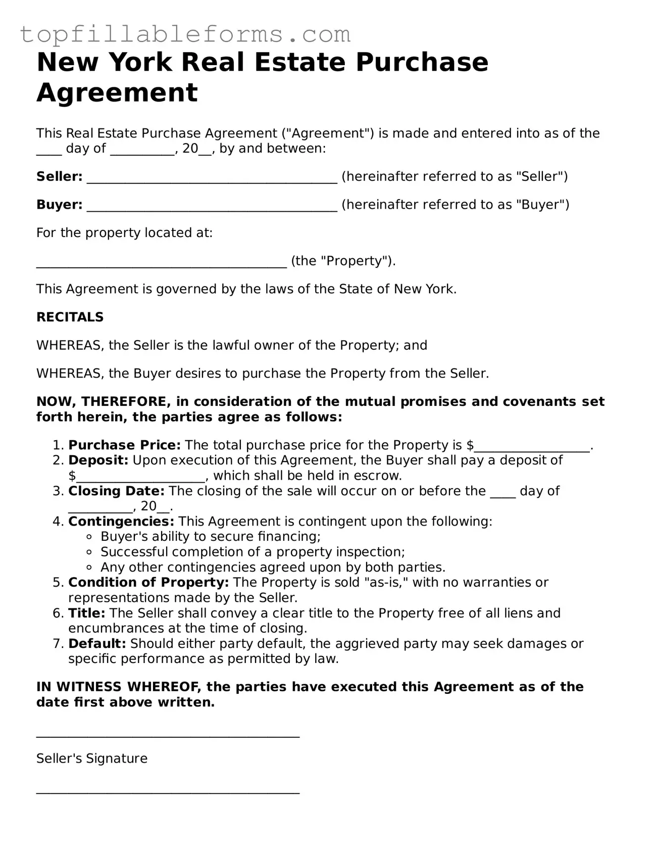 Attorney-Verified  Real Estate Purchase Agreement Template for New York