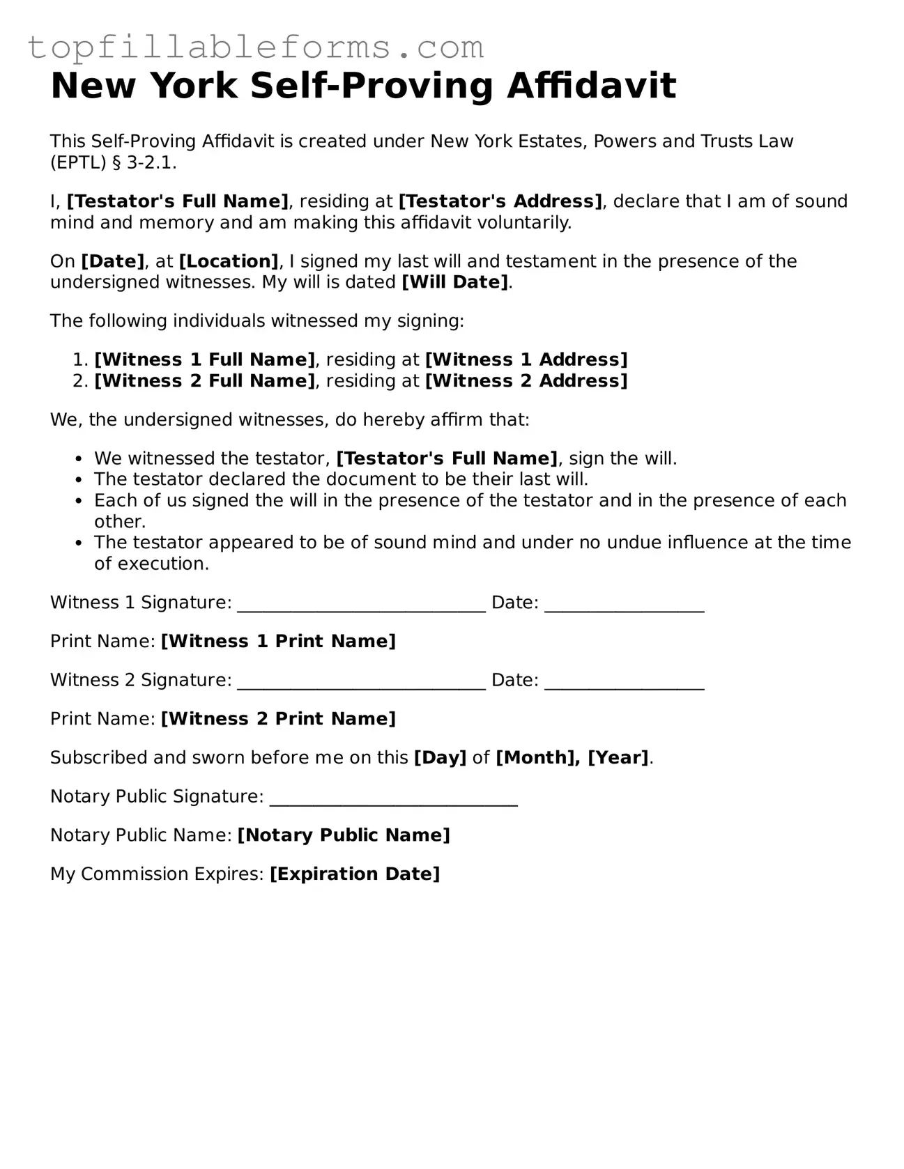 Attorney-Verified  Self-Proving Affidavit Template for New York