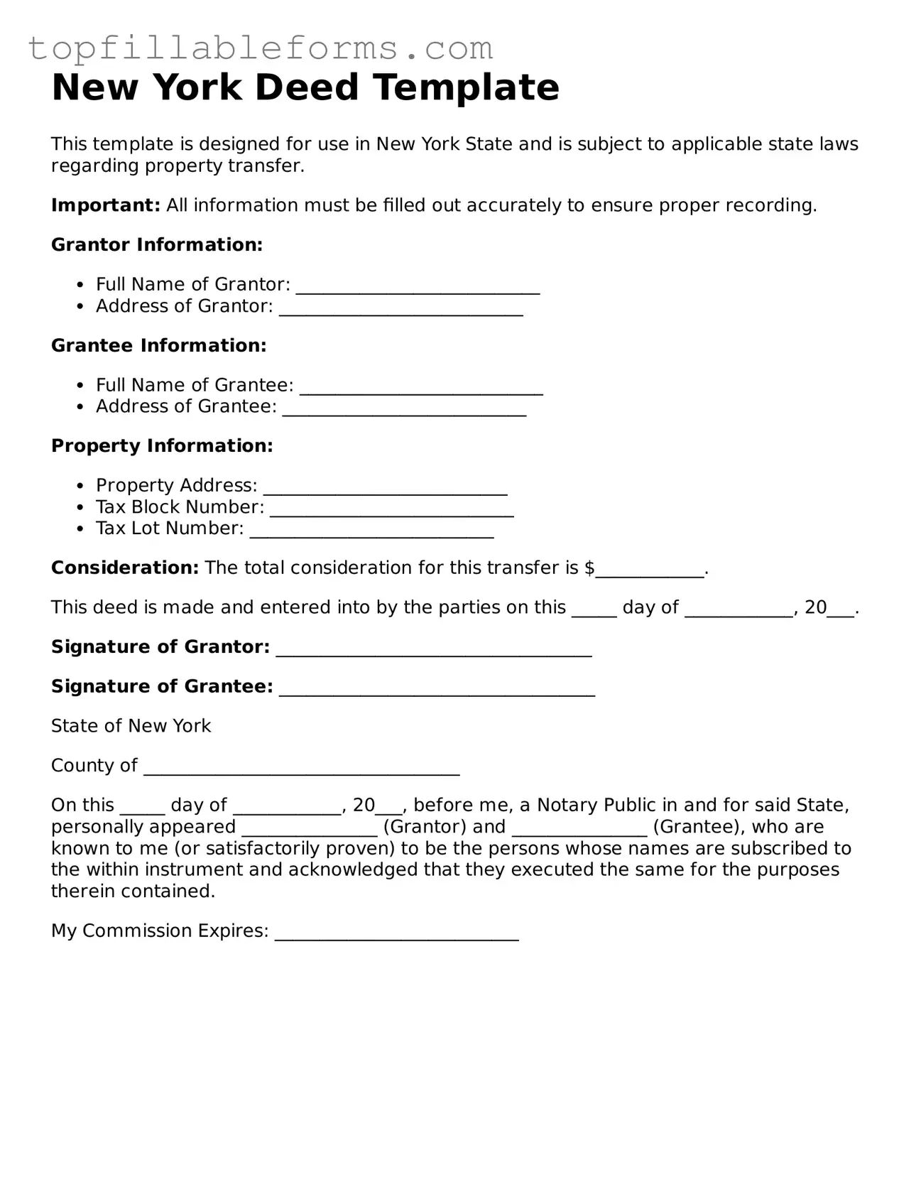 Attorney-Verified  Deed Template for New York