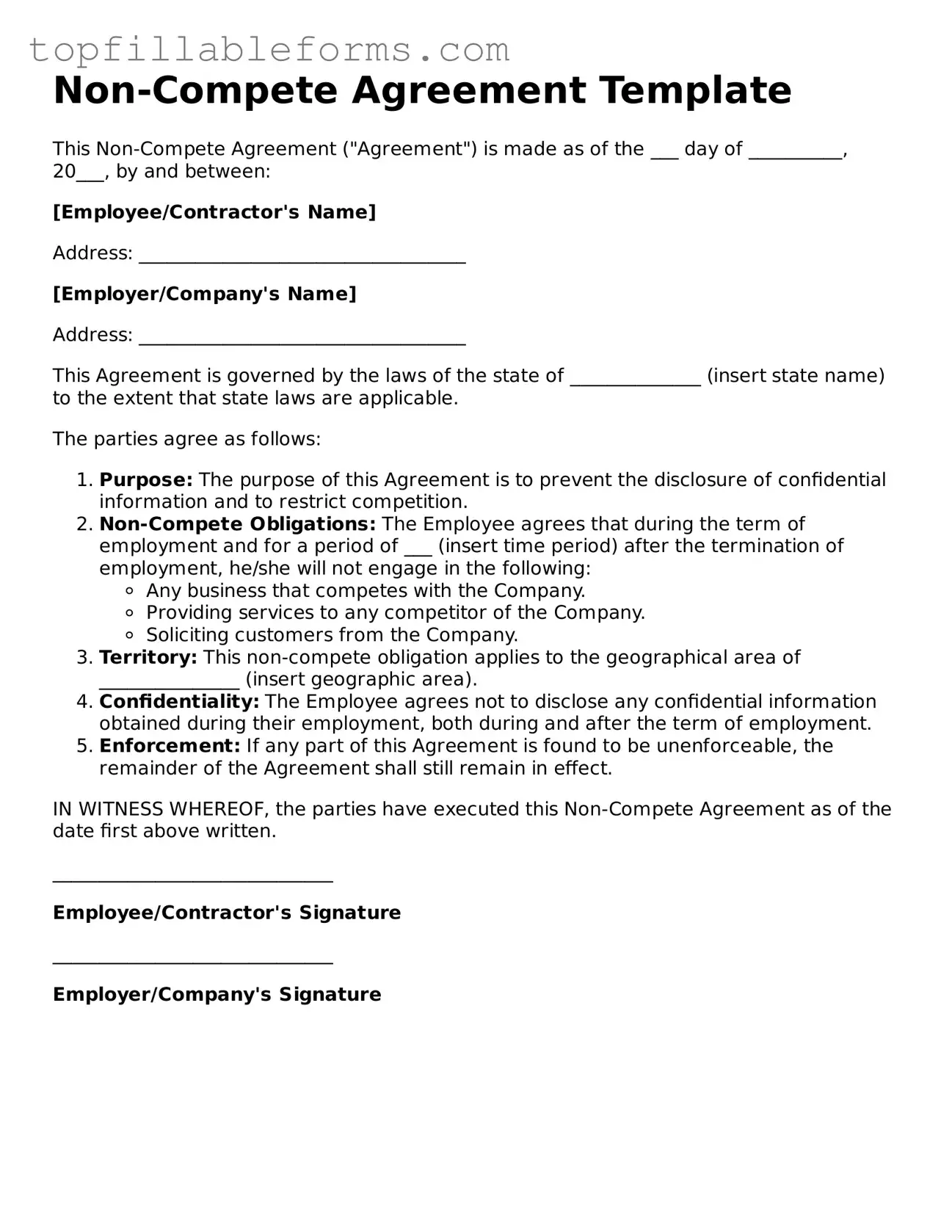 Free Non-compete Agreement Form