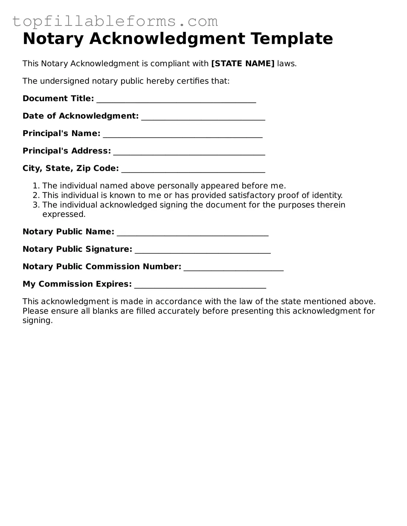 Free Notary Acknowledgement Form