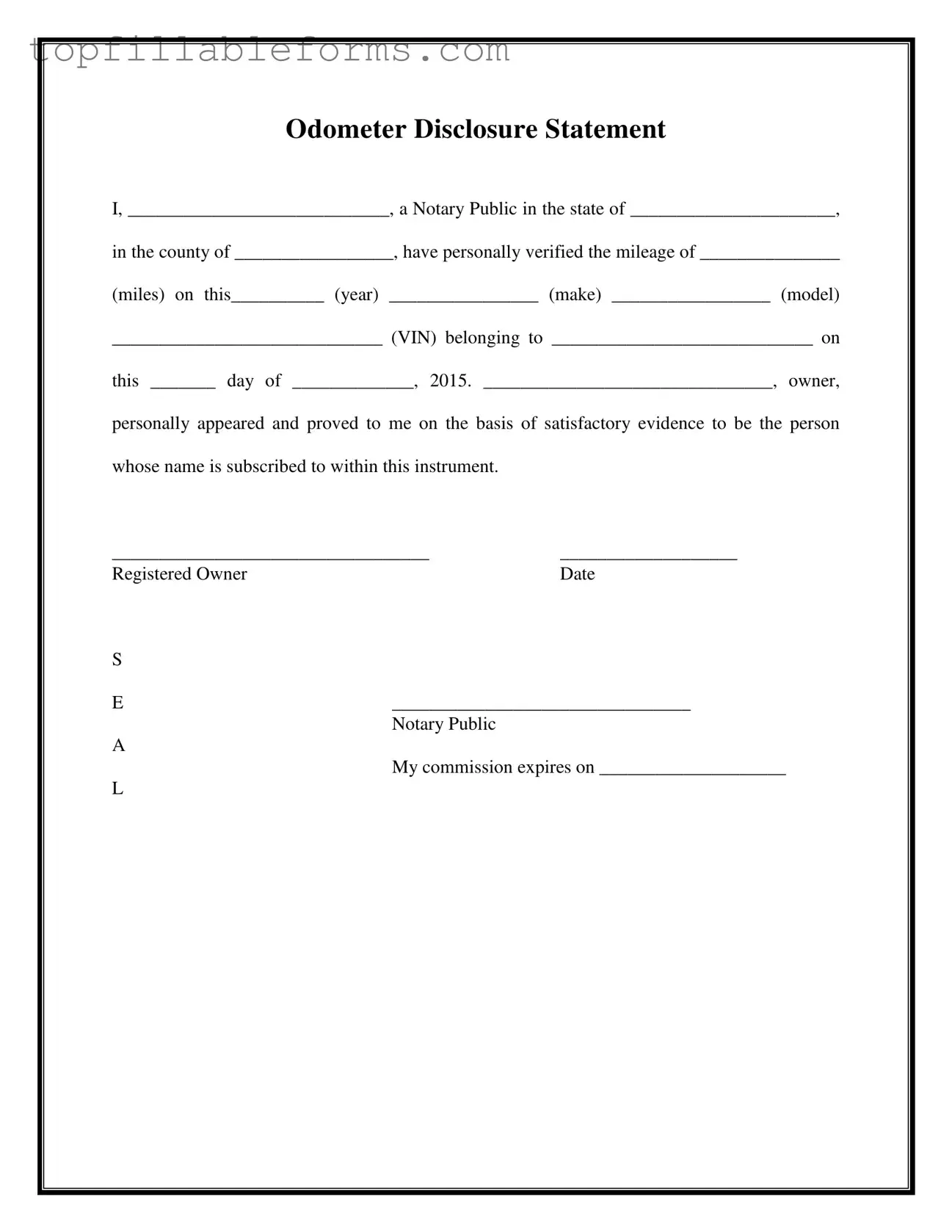 Printable Notarized Odometer Statement Form in PDF