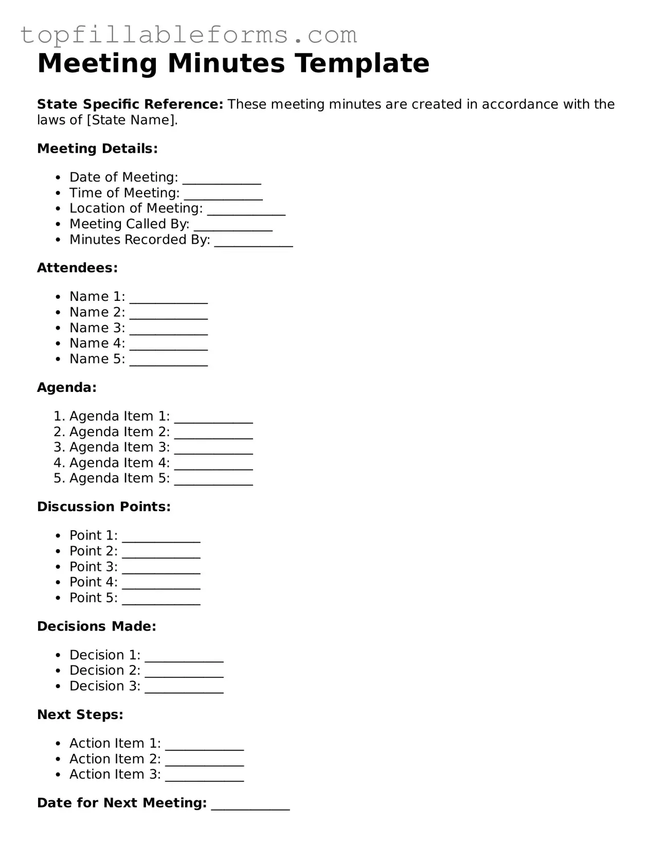 Free Meeting Minutes Form