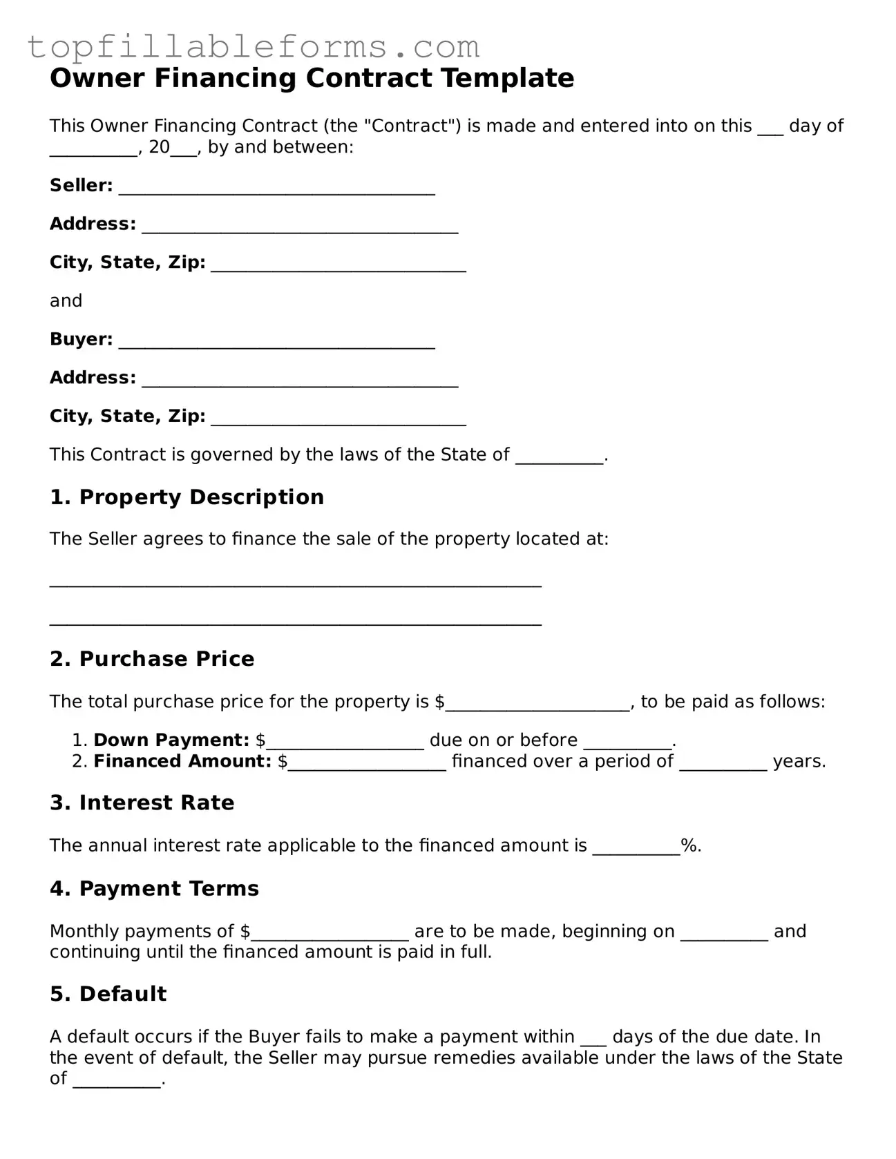 Free Owner Financing Contract Form