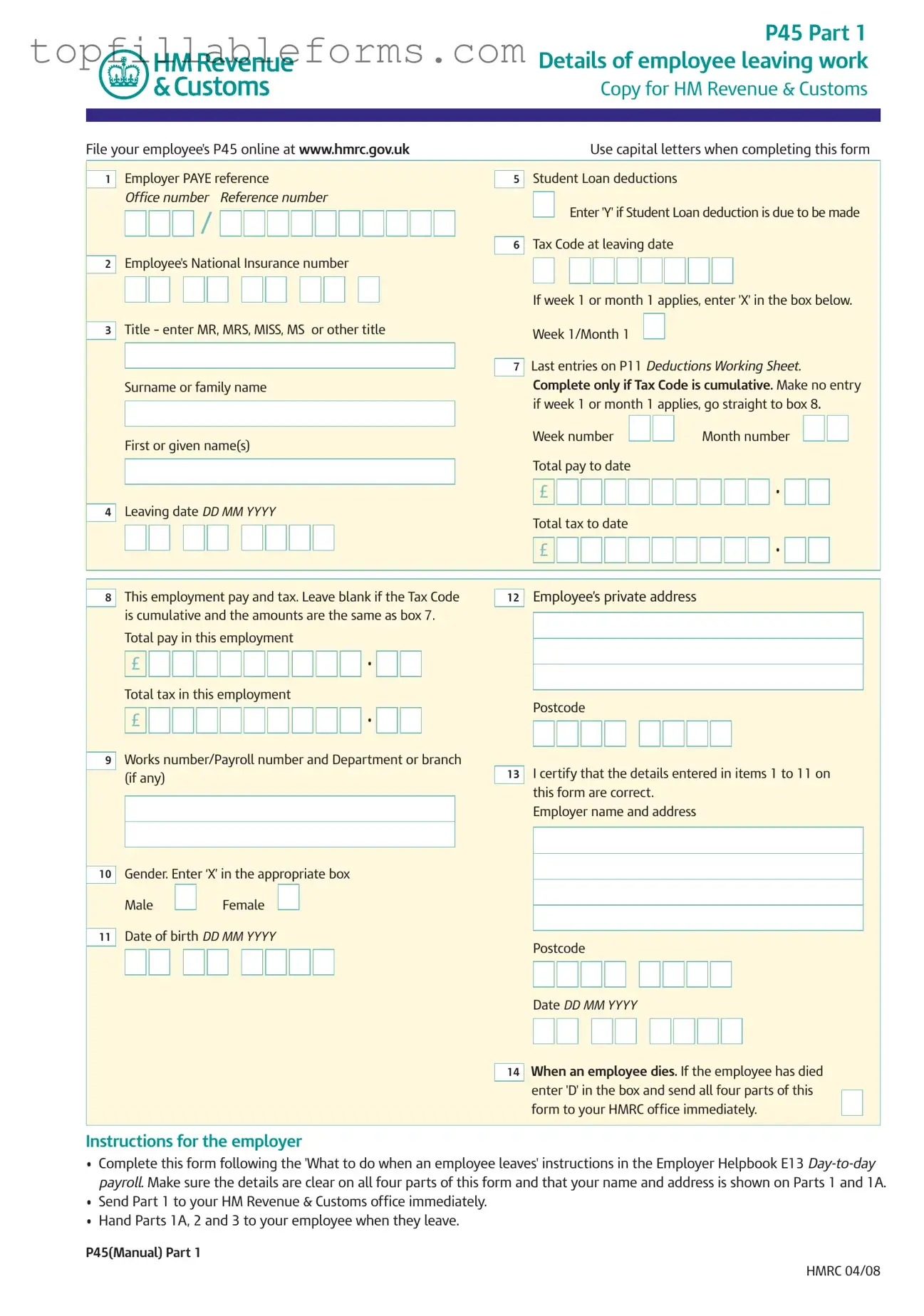 Printable P 45 It Form in PDF