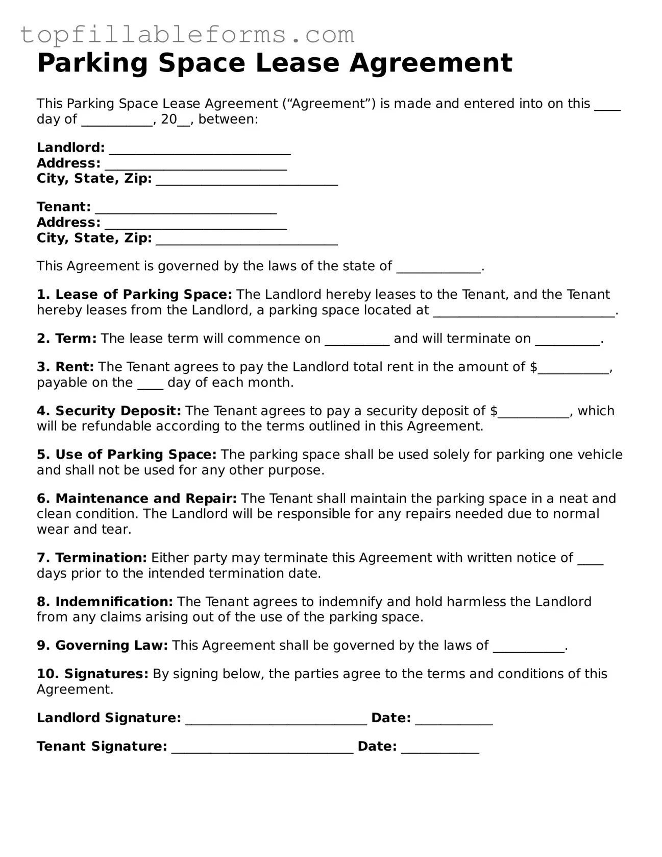 Free Parking Space Lease Agreement Form