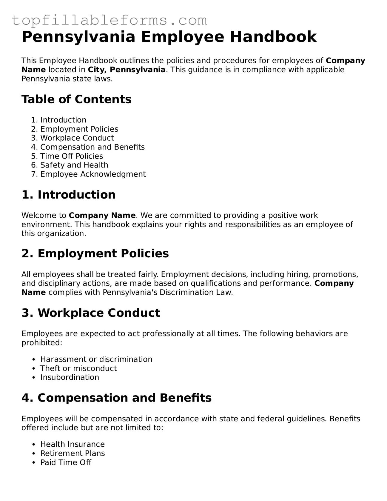 Attorney-Verified  Employee Handbook Template for Pennsylvania