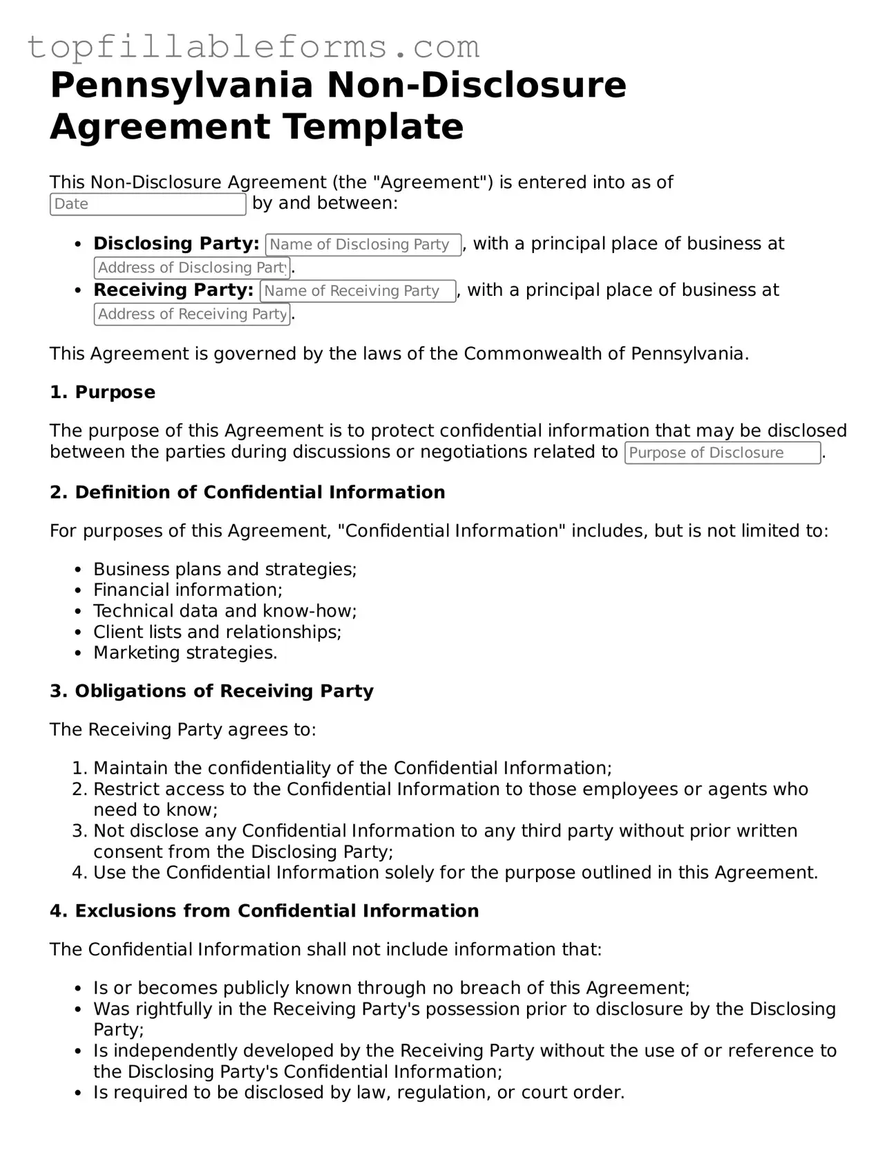 Attorney-Verified  Non-disclosure Agreement Template for Pennsylvania