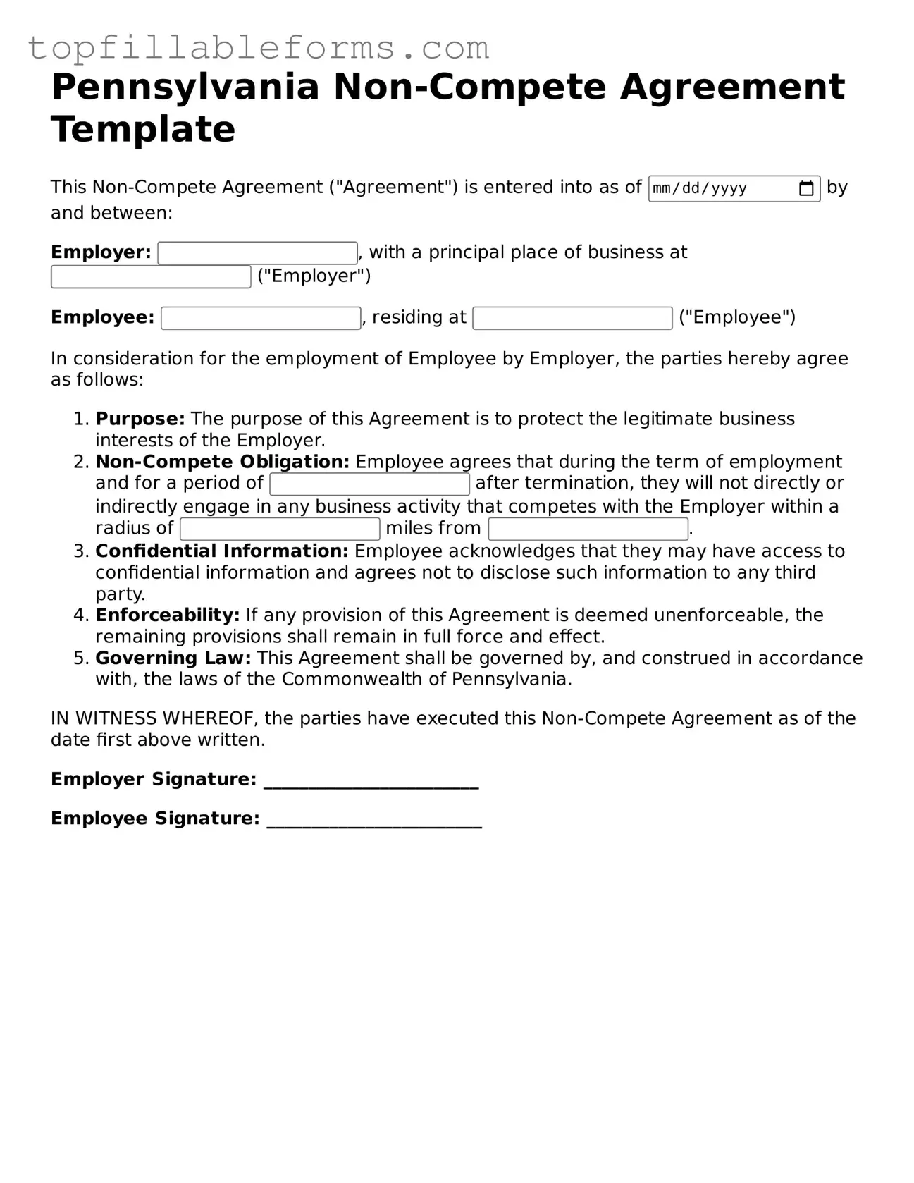 Attorney-Verified Non-compete Agreement Template for Pennsylvania
