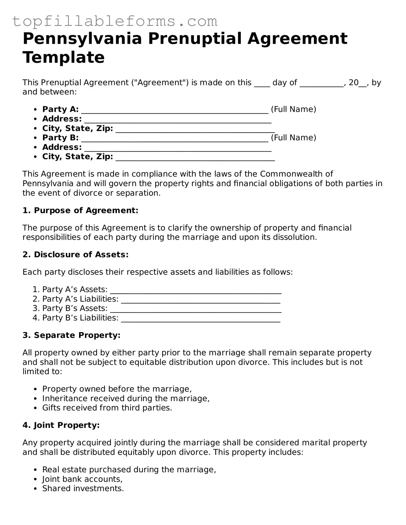 Attorney-Verified  Prenuptial Agreement Template for Pennsylvania