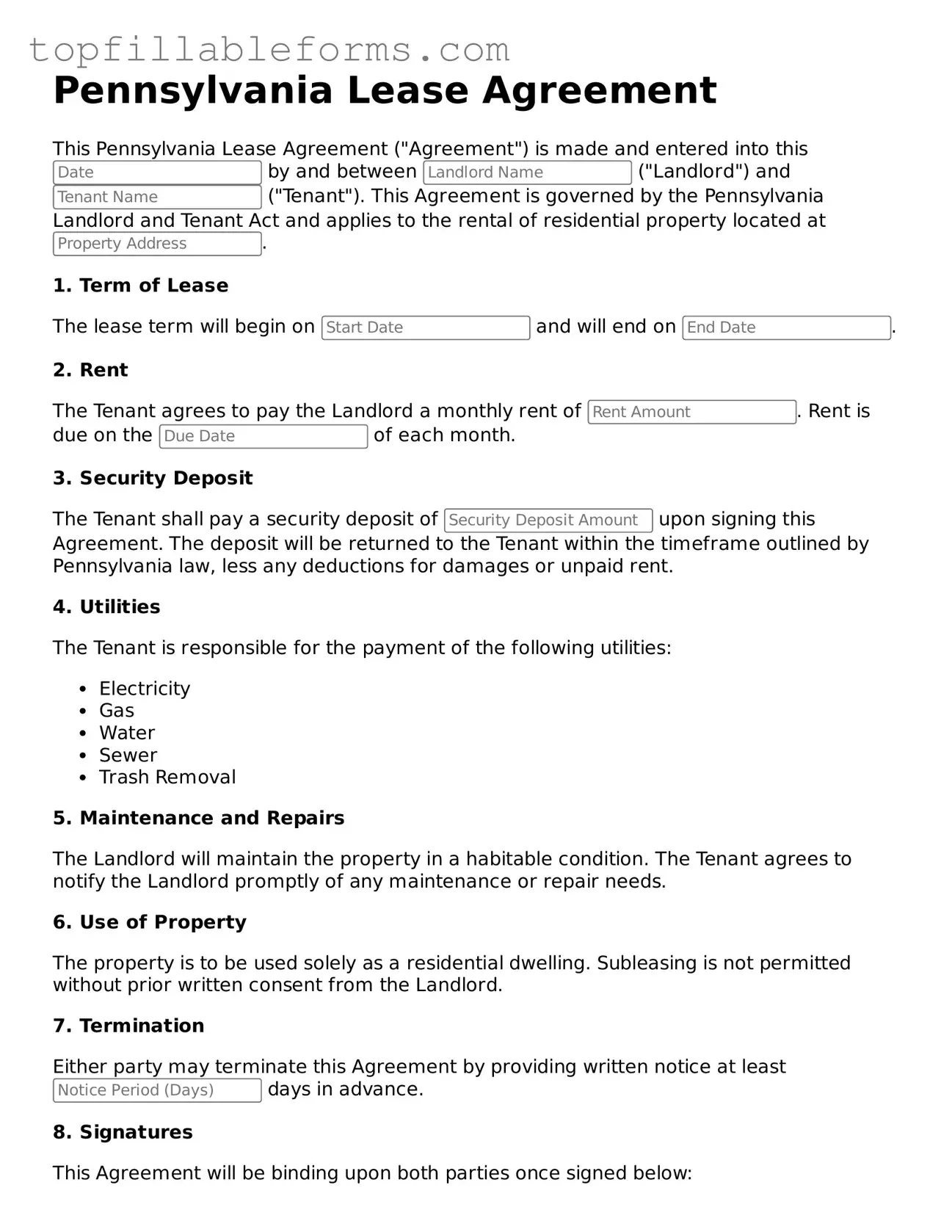 Attorney-Verified Lease Agreement Template for Pennsylvania