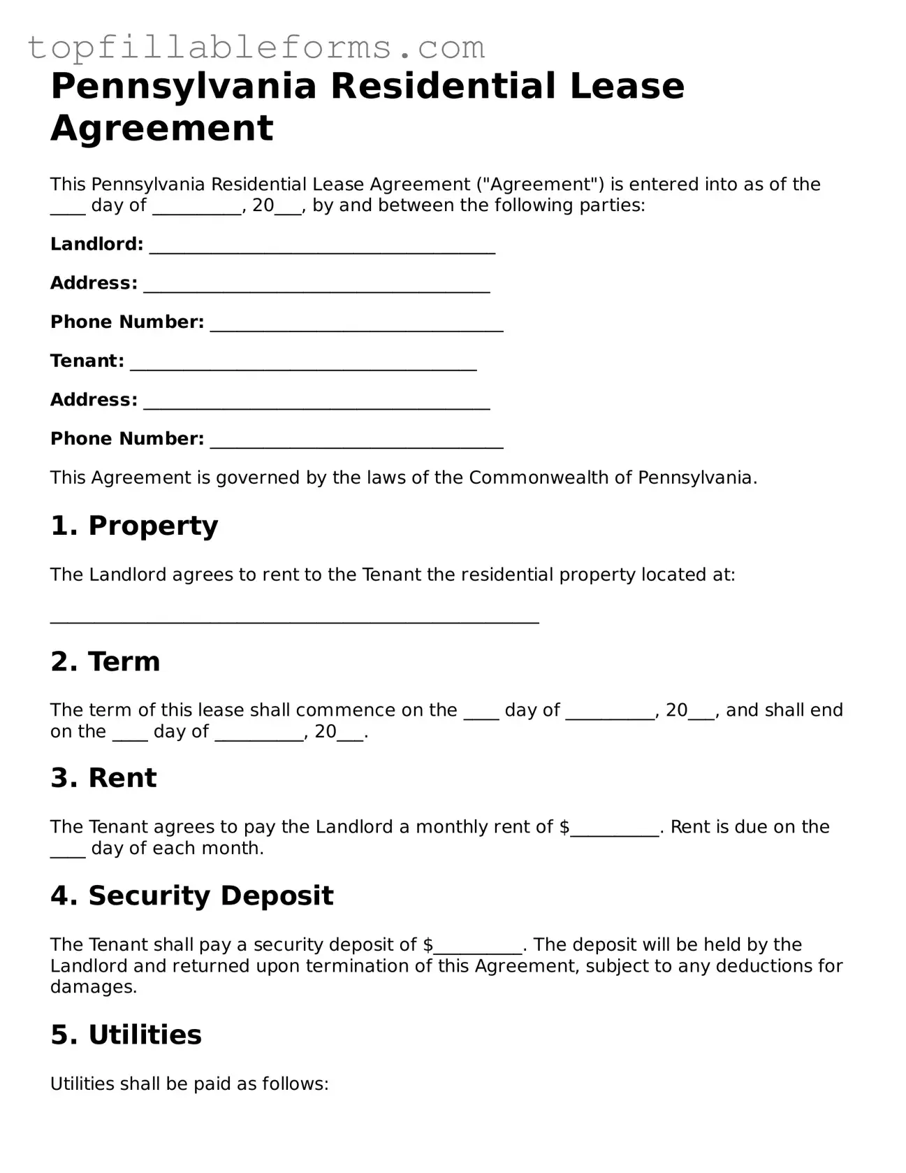 Attorney-Verified  Residential Lease Agreement Template for Pennsylvania