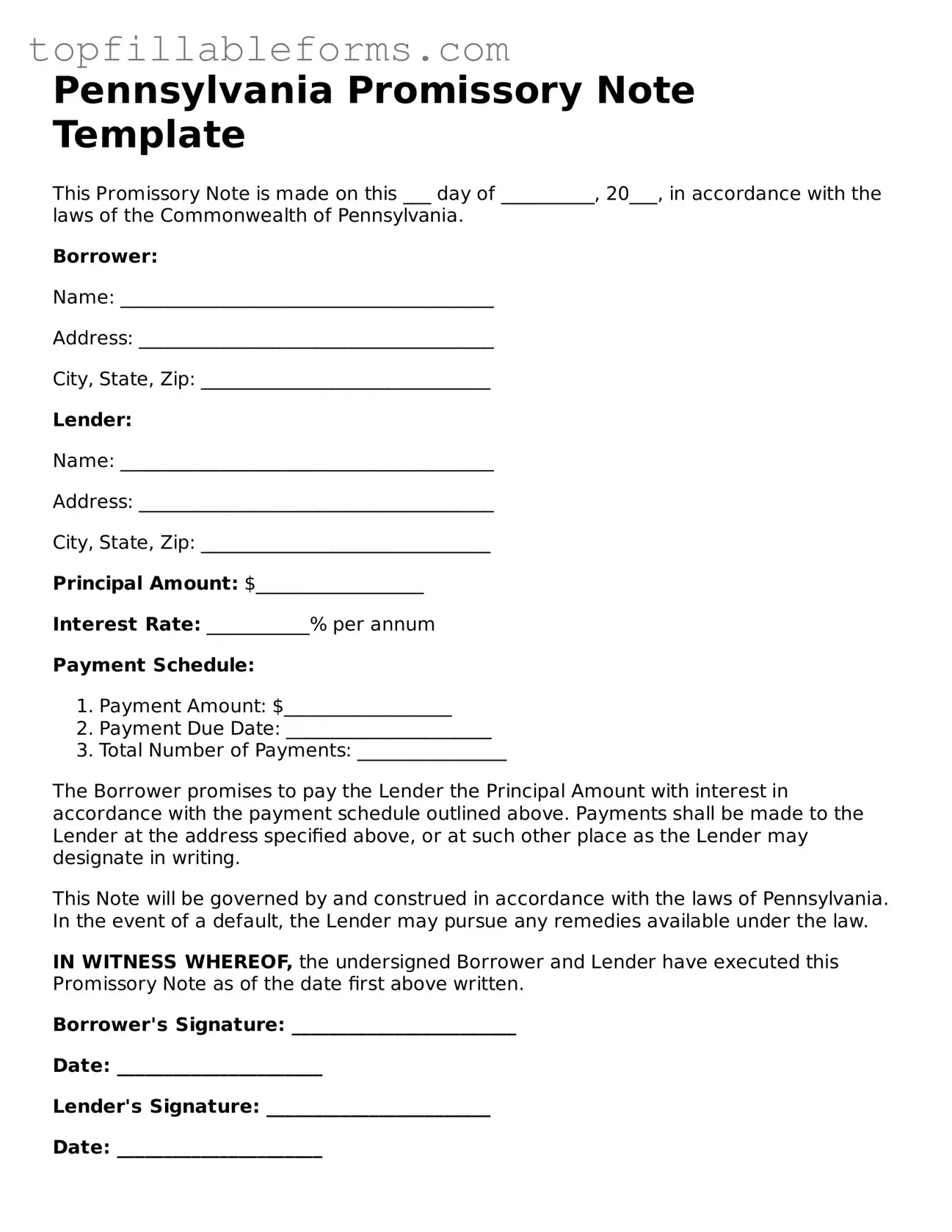Attorney-Verified  Promissory Note Template for Pennsylvania