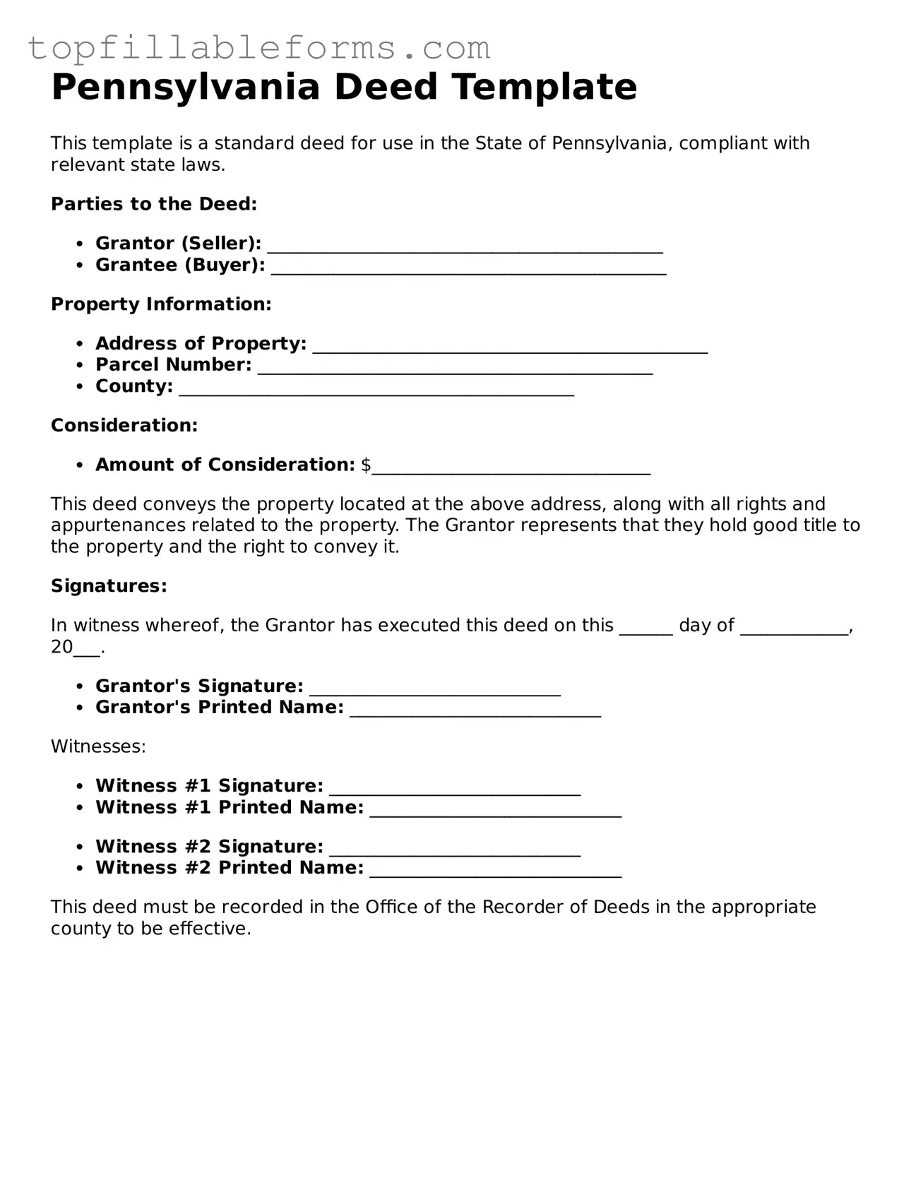 Attorney-Verified  Deed Template for Pennsylvania